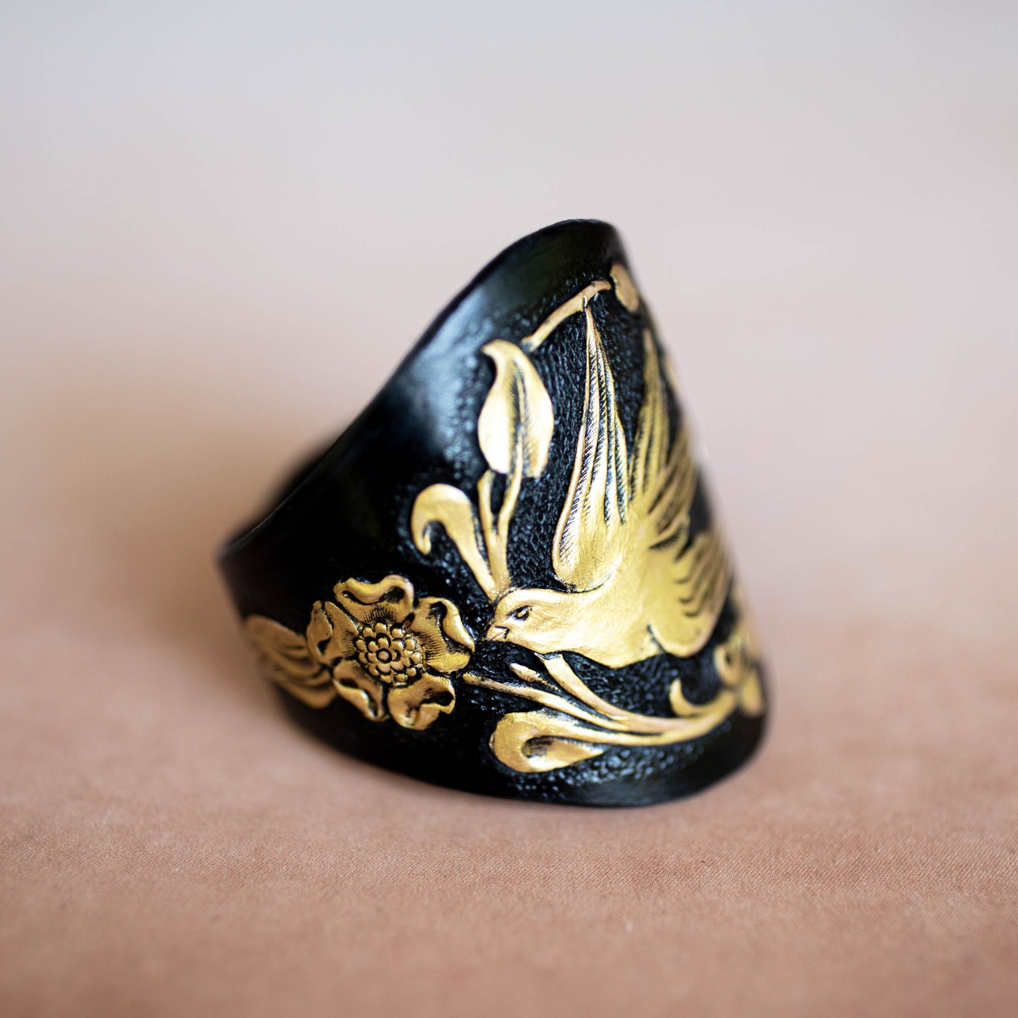 Hand Painted Black & Gold Swallow Cuff