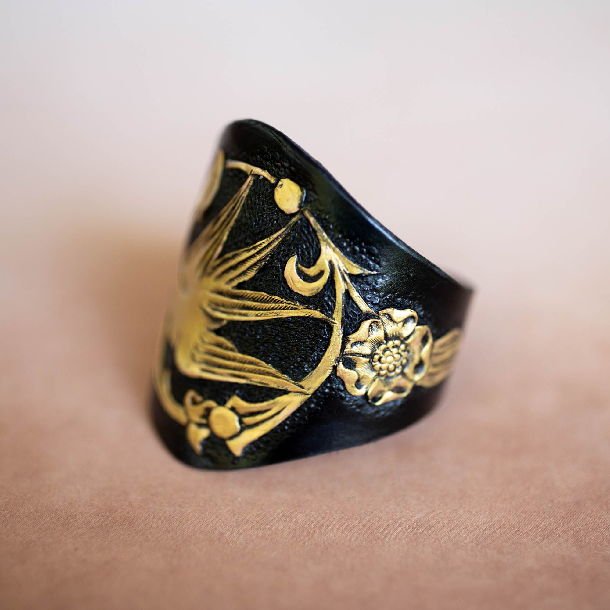 Hand Painted Black & Gold Swallow Cuff