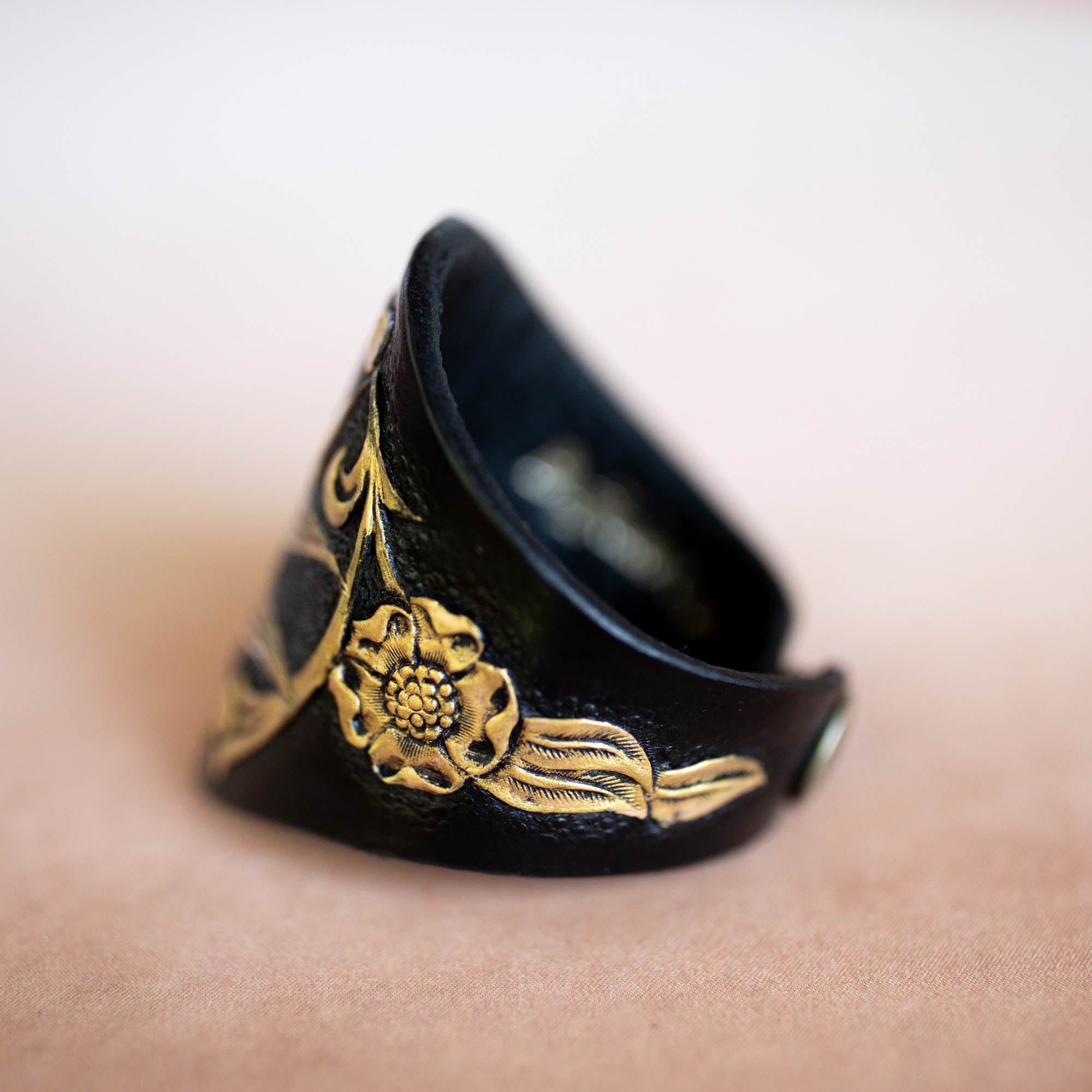 Hand Painted Black & Gold Swallow Cuff