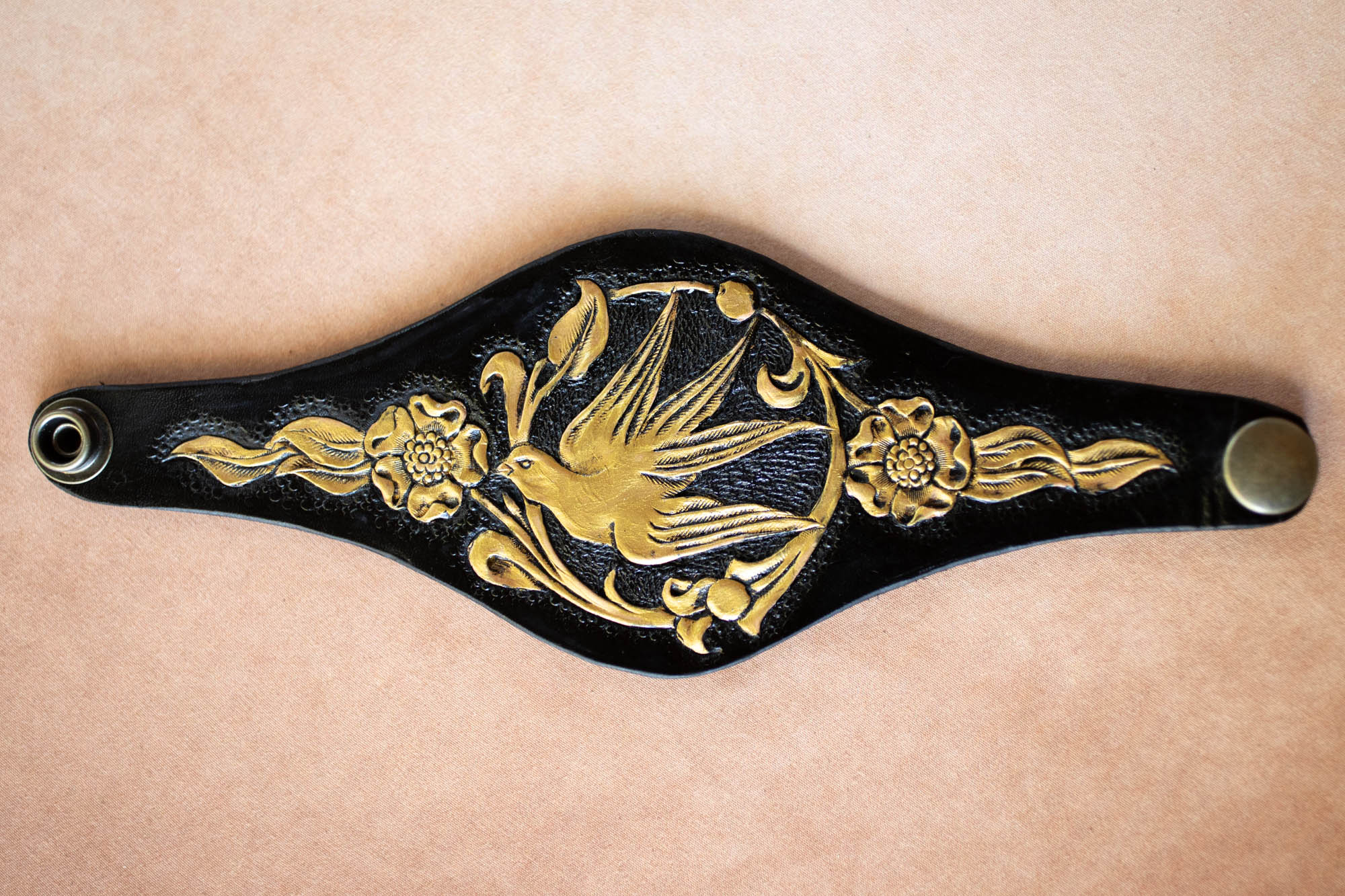 Hand Painted Black & Gold Swallow Cuff
