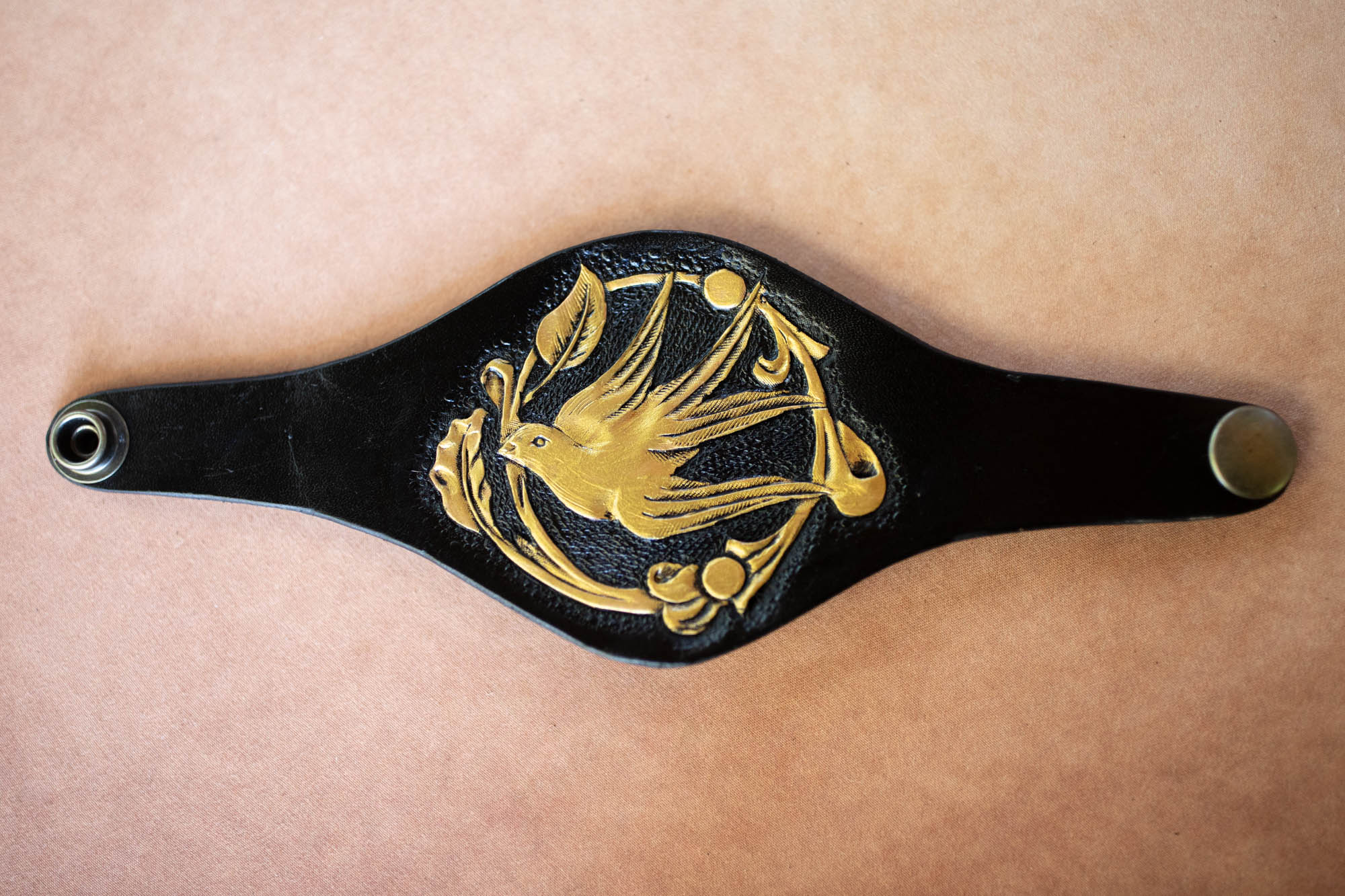 Hand Painted Black & Gold Swallow Cuff