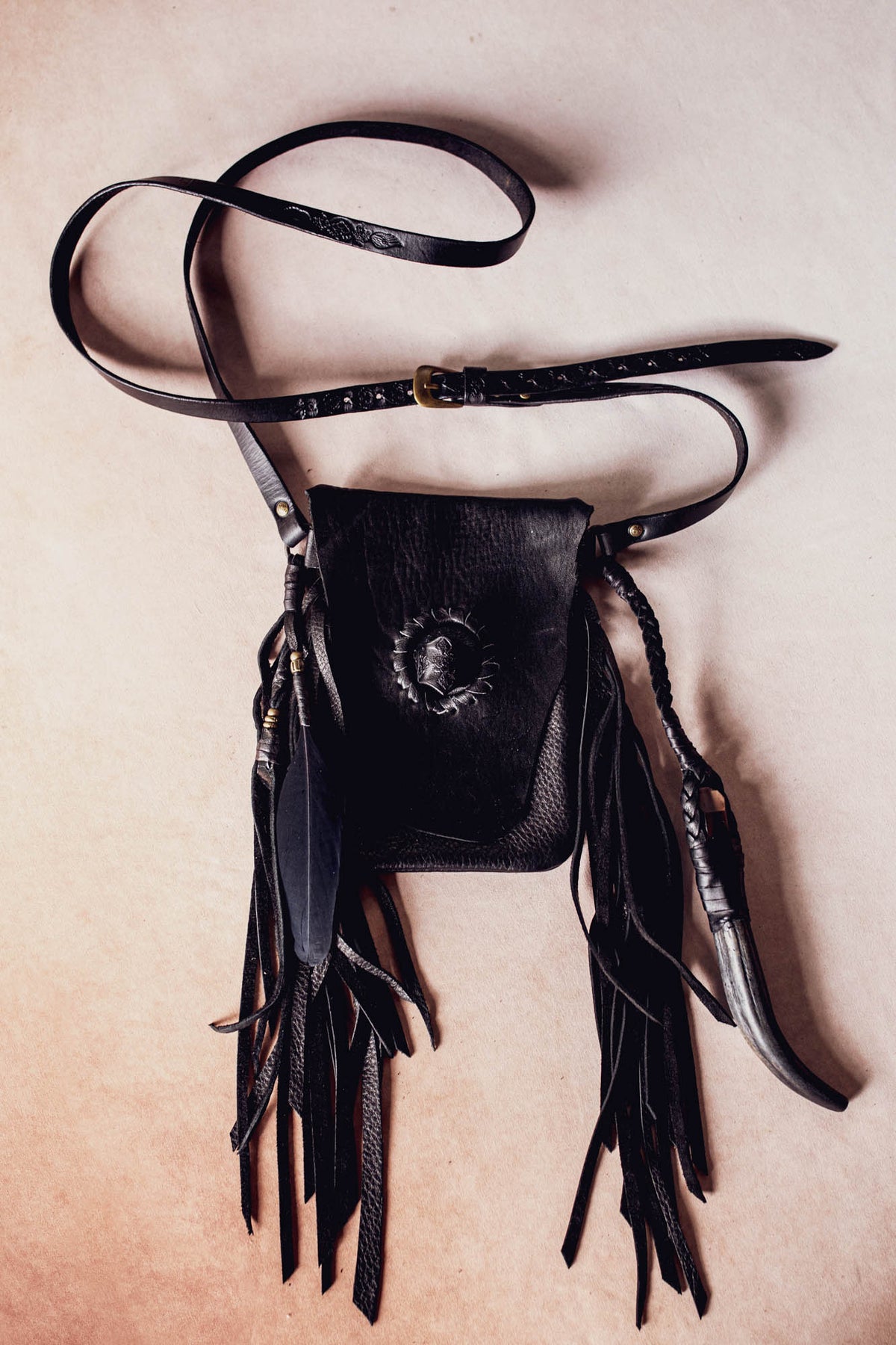 Nomad Phone Pouch with Stag Horn & Smoky Quartz Wand