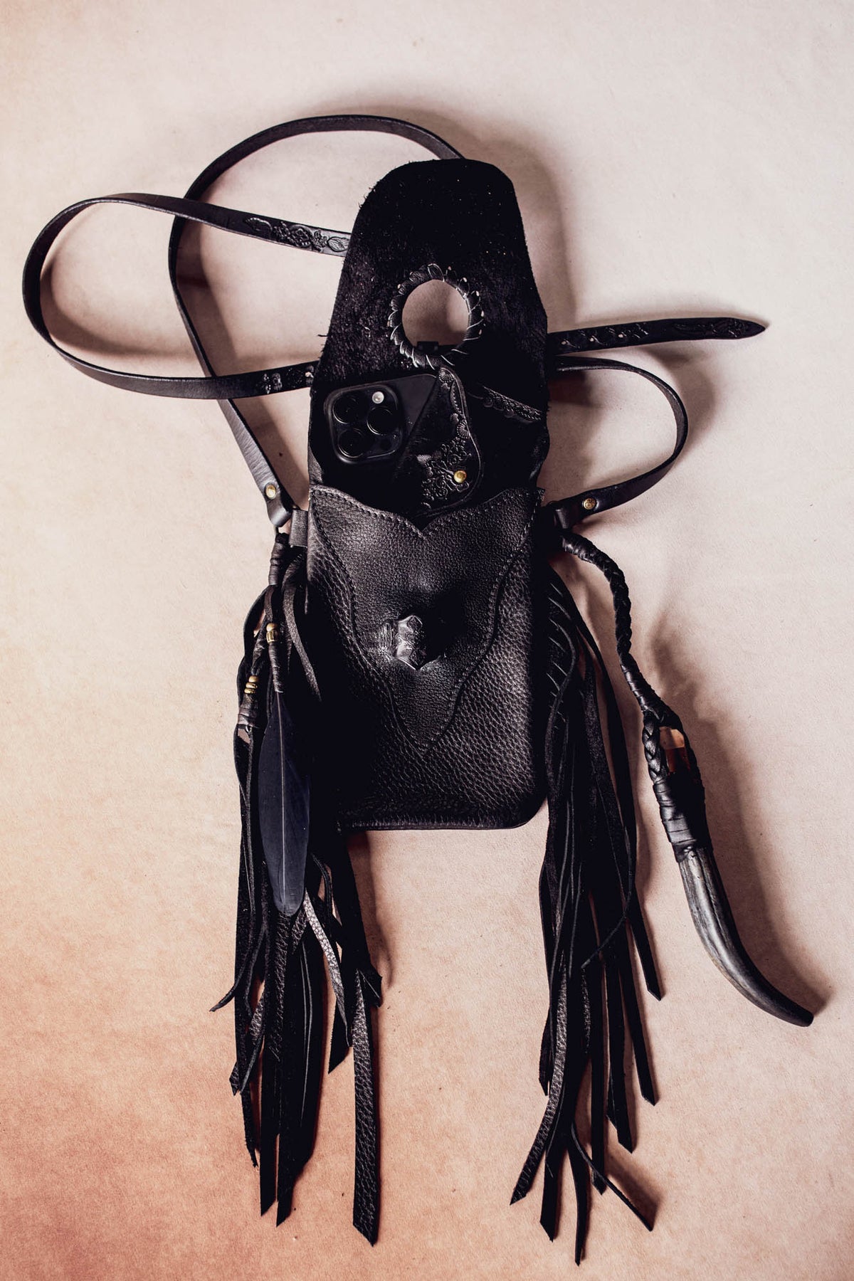 Nomad Phone Pouch with Stag Horn & Smoky Quartz Wand