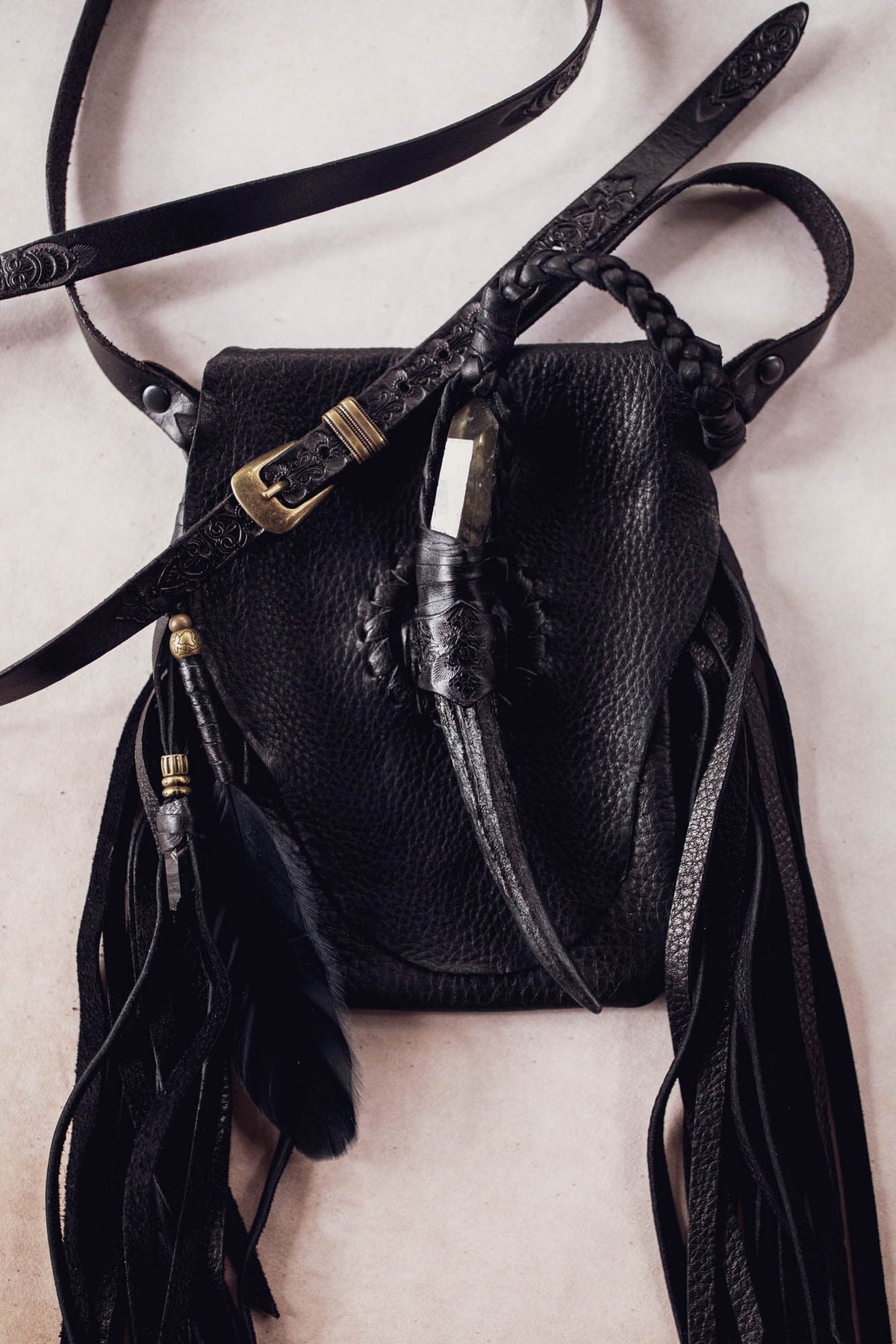 Nomad Phone Pouch with Stag Horn & Smoky Quartz Wand