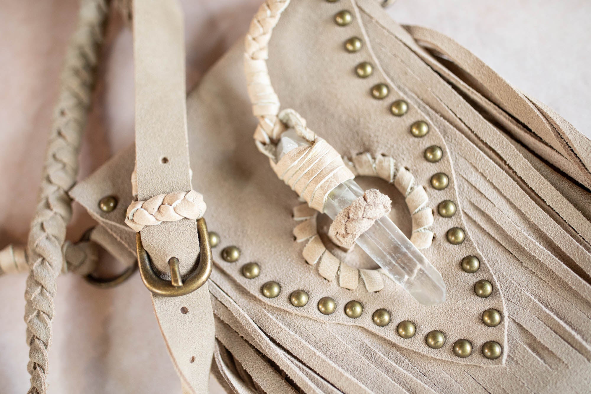 Tasselled Nomad Phone Pouch with Quartz Crystal