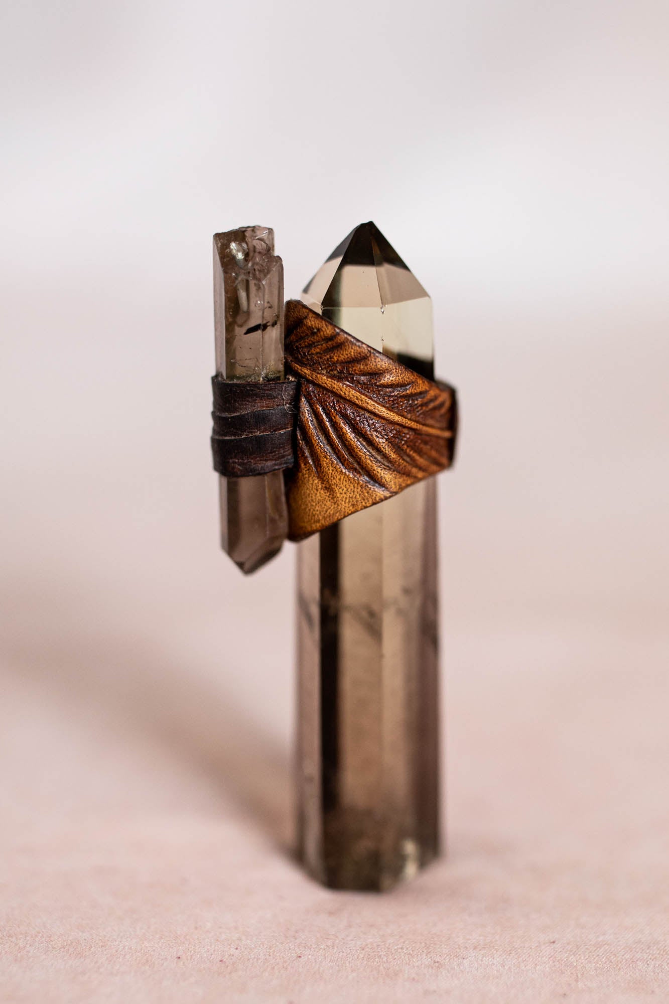 Feather Druid Ring with Smokey Quartz