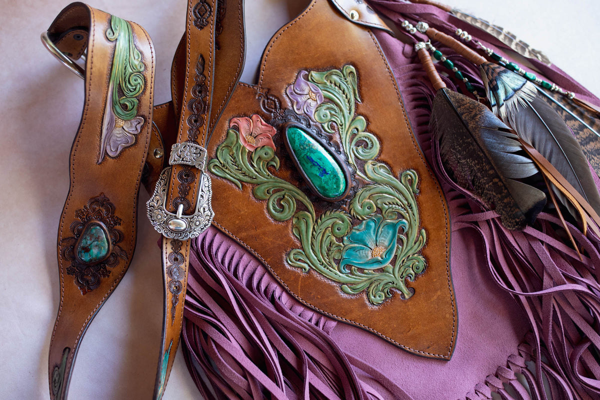 Wild West Lilly Tasselled Bag with Malachite Azurite