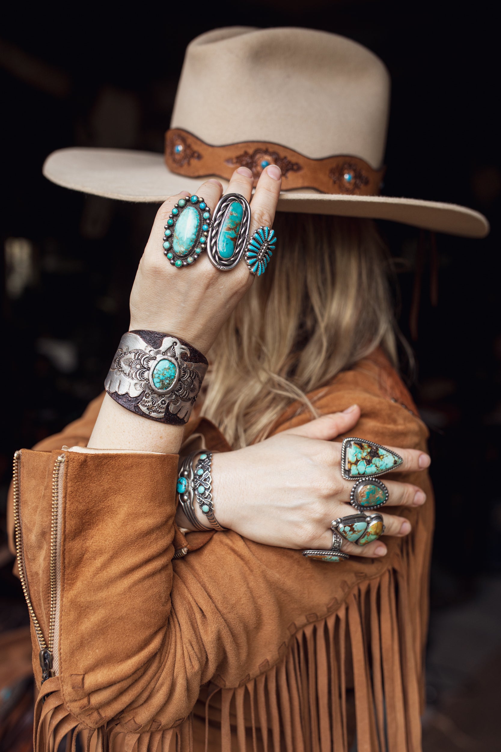 Hand Painted Thunderbird Cuff with Turquoise