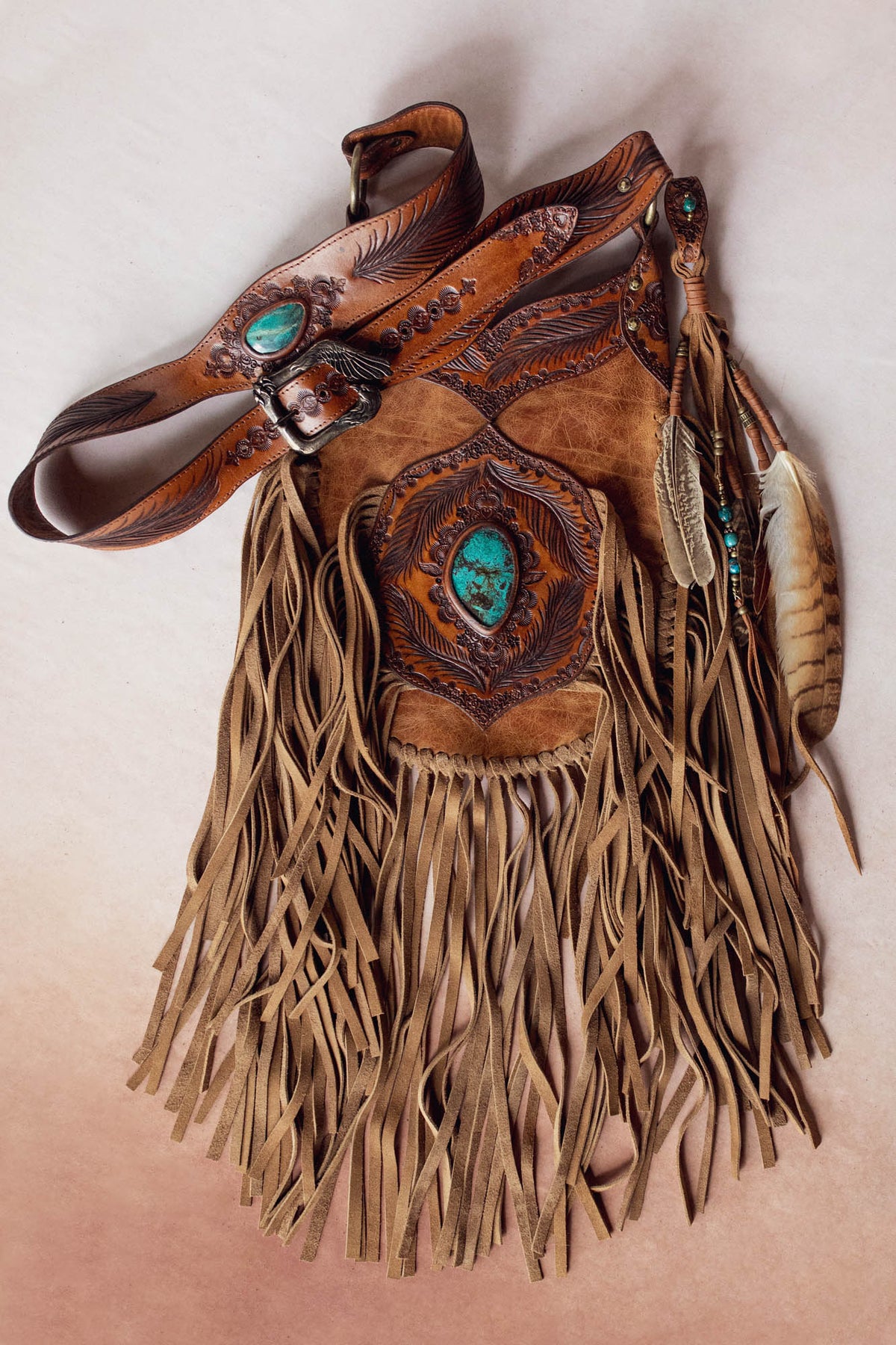 Petite Apache Tasseled Bag with Turquoise
