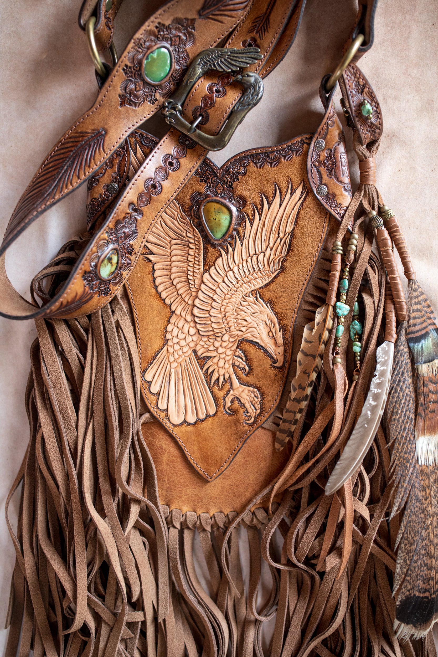 Petite Rebel Eagle Tasseled Bag with Turquoise