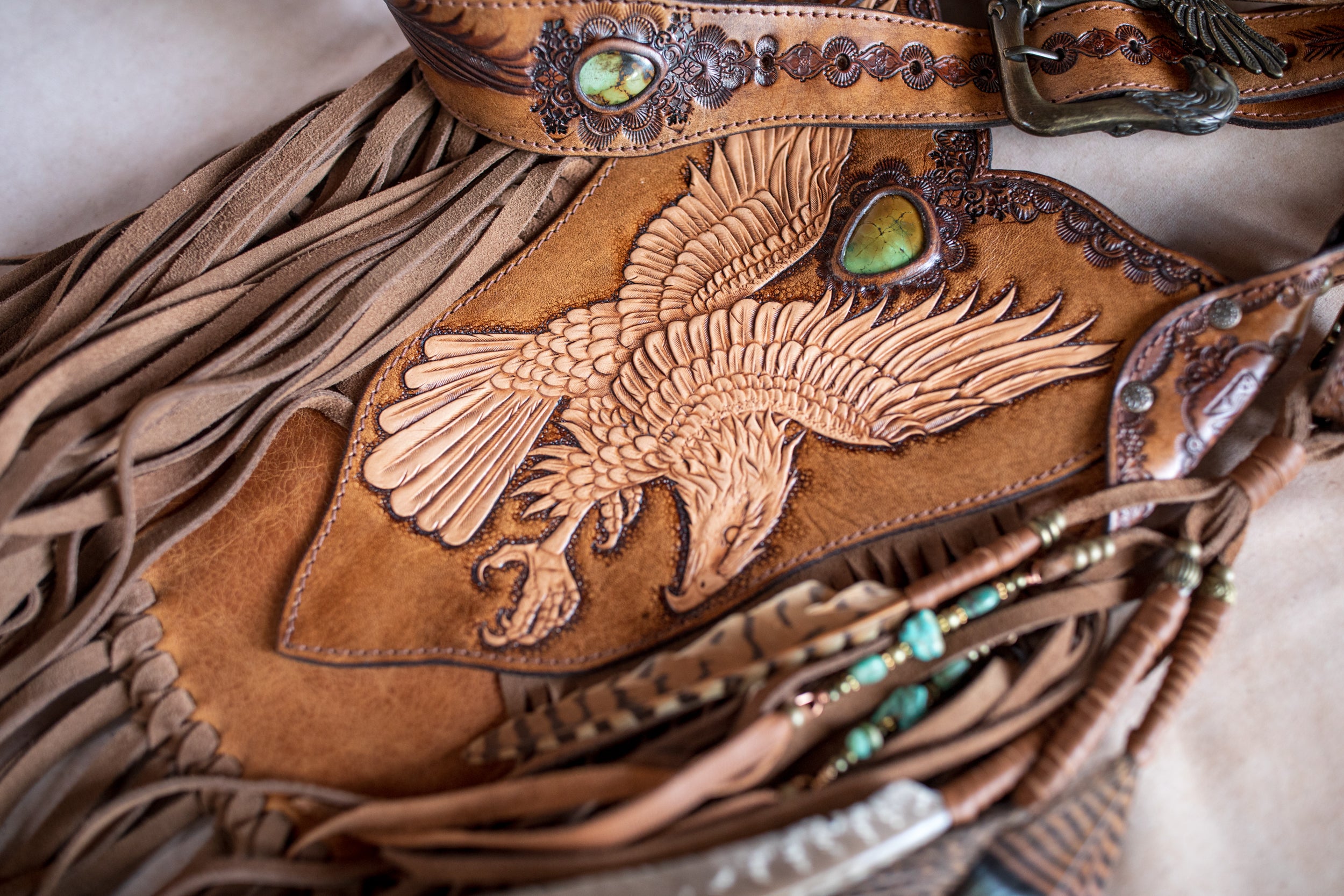 Petite Rebel Eagle Tasseled Bag with Turquoise