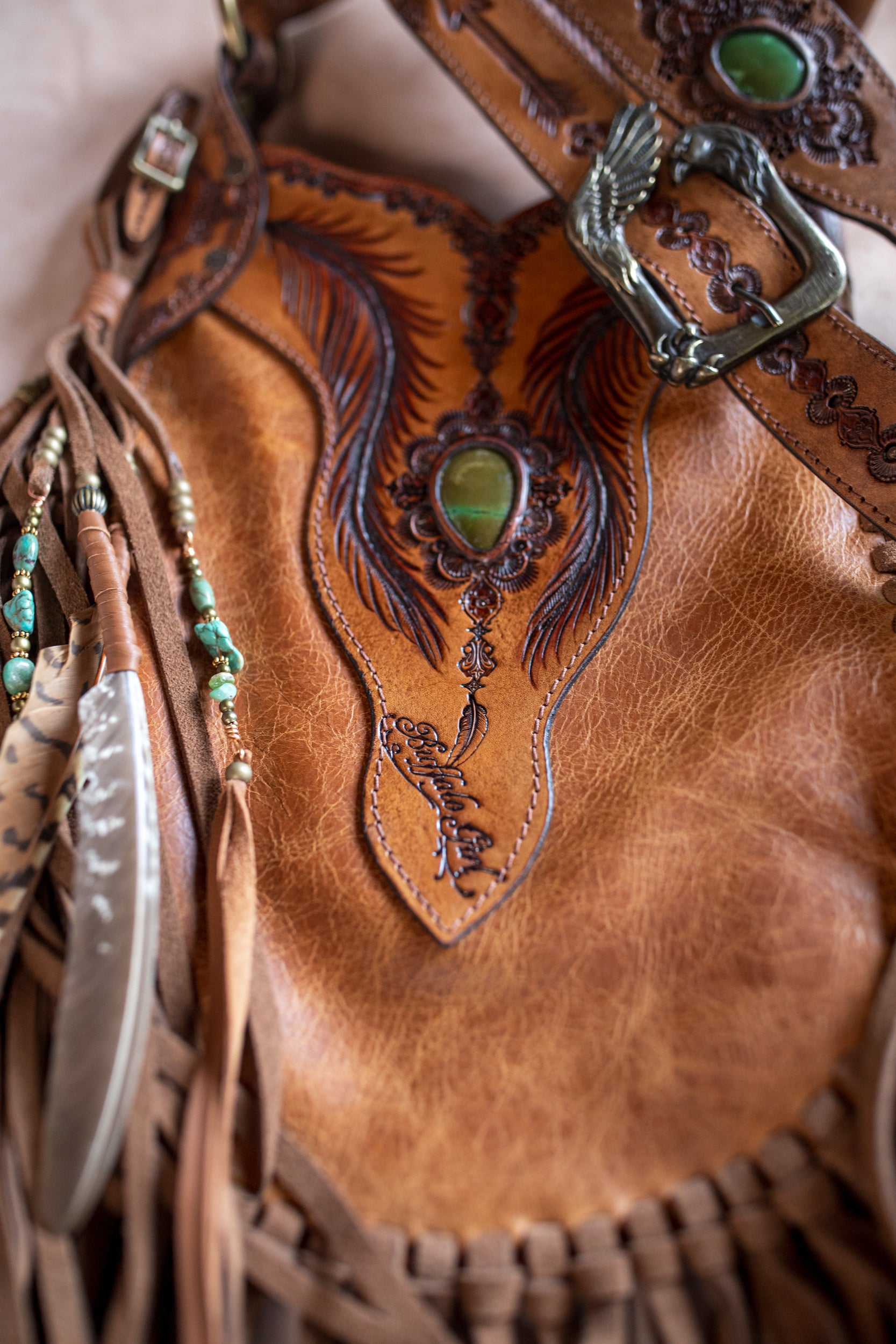 Petite Rebel Eagle Tasseled Bag with Turquoise