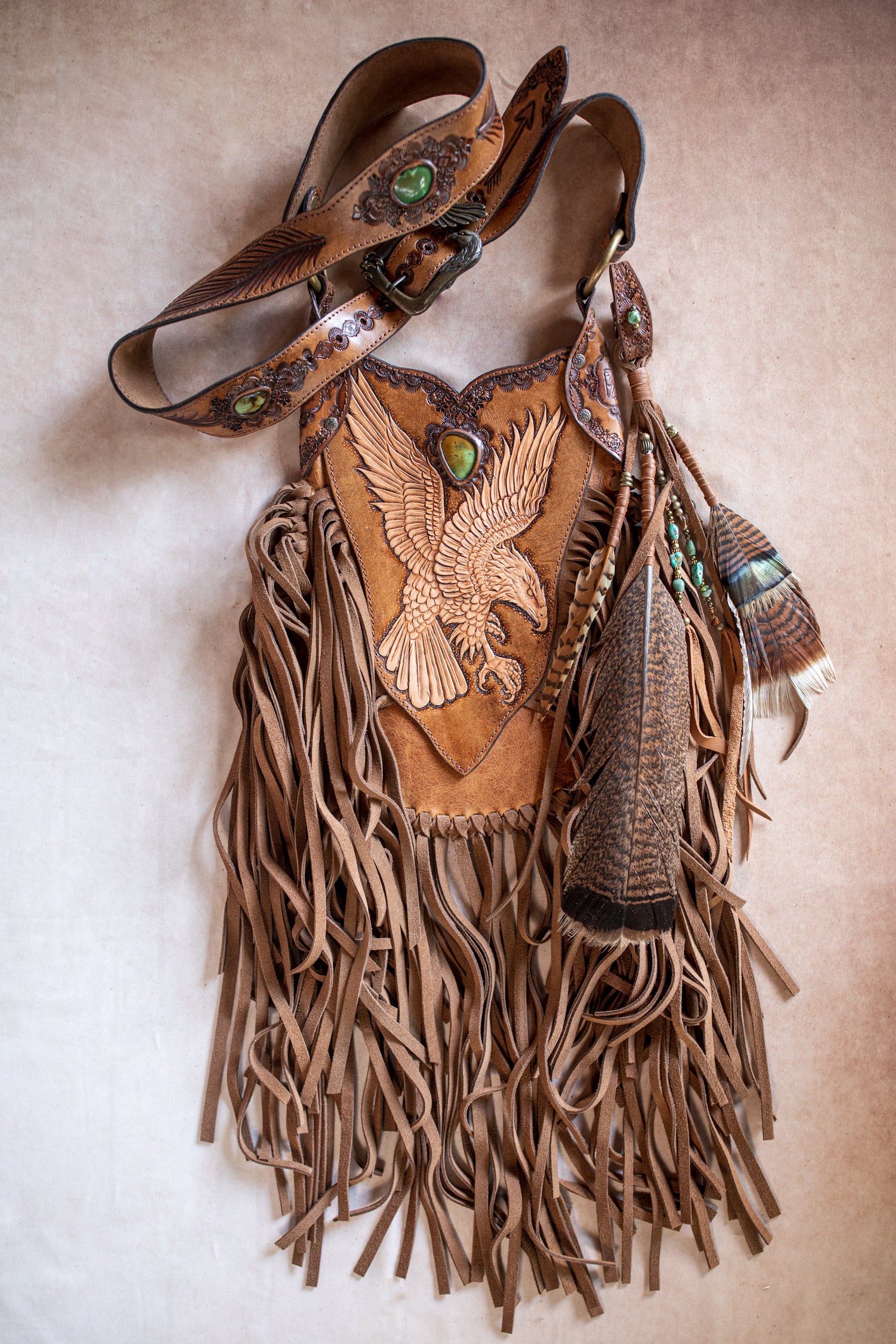 Petite Rebel Eagle Tasseled Bag with Turquoise