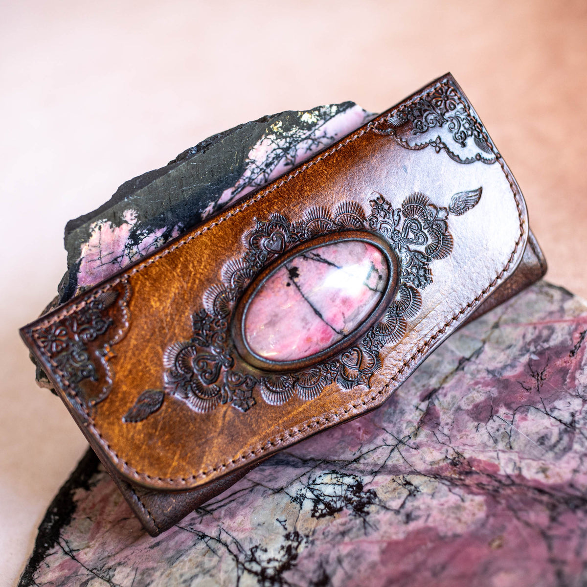 Mandala Wallet with Pink Rhodonite