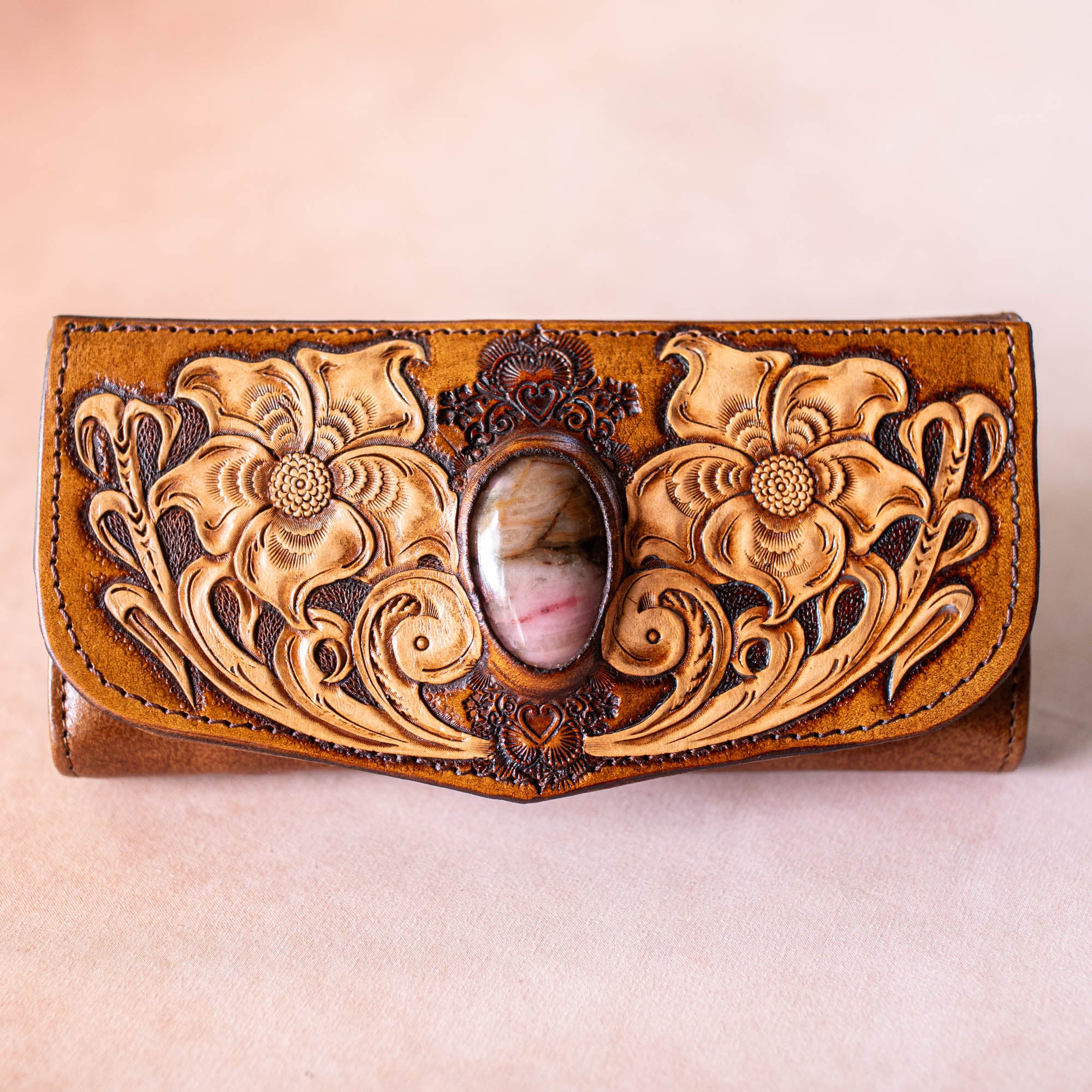 Flower Wallet with Pink Rhodonite