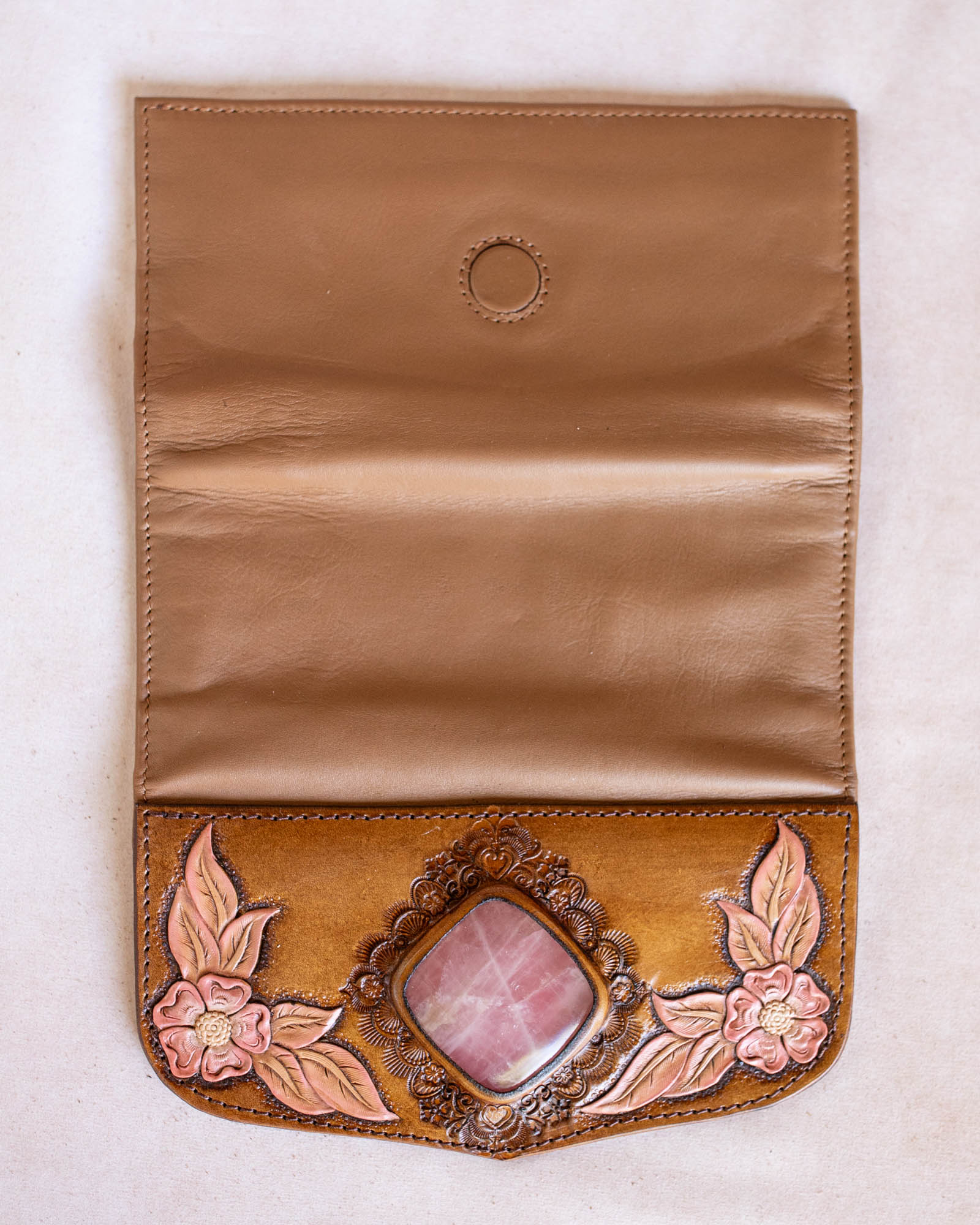 Hand Painted Flower Wallet with Rose Quartz
