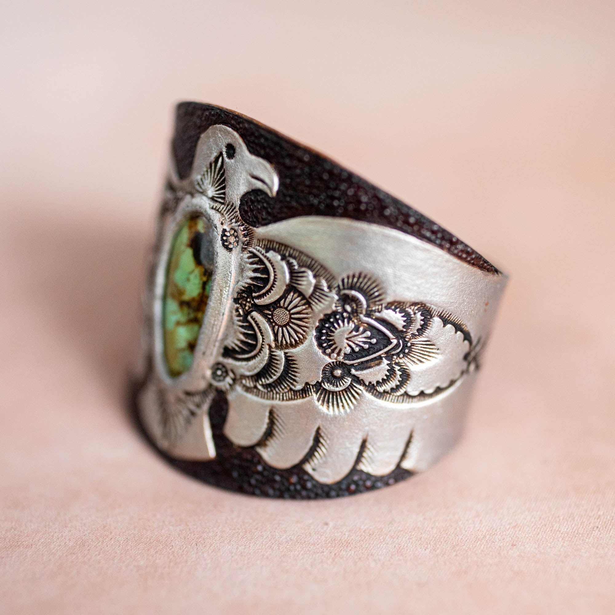 Hand Painted Thunderbird Cuff with Turquoise