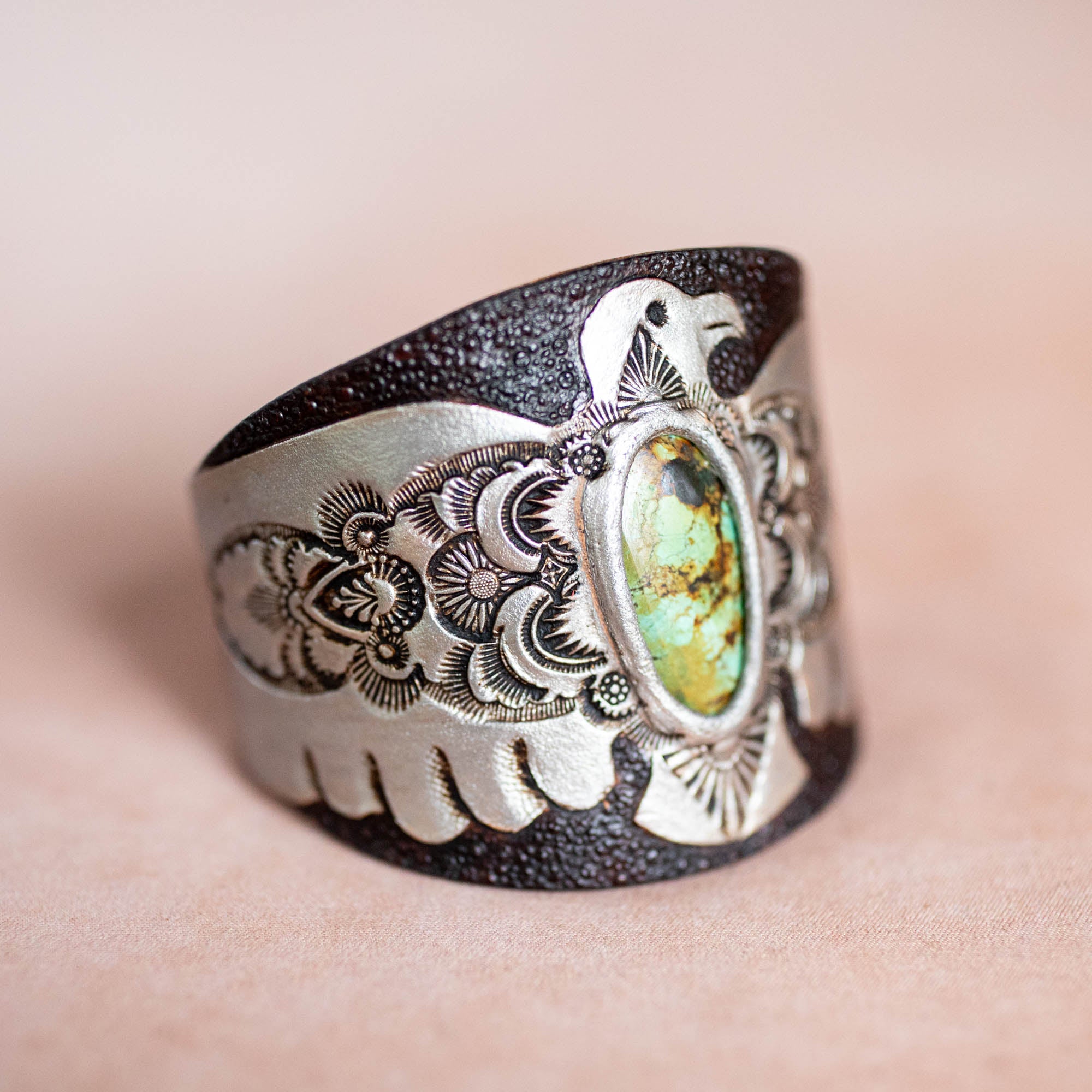 Hand Painted Thunderbird Cuff with Turquoise
