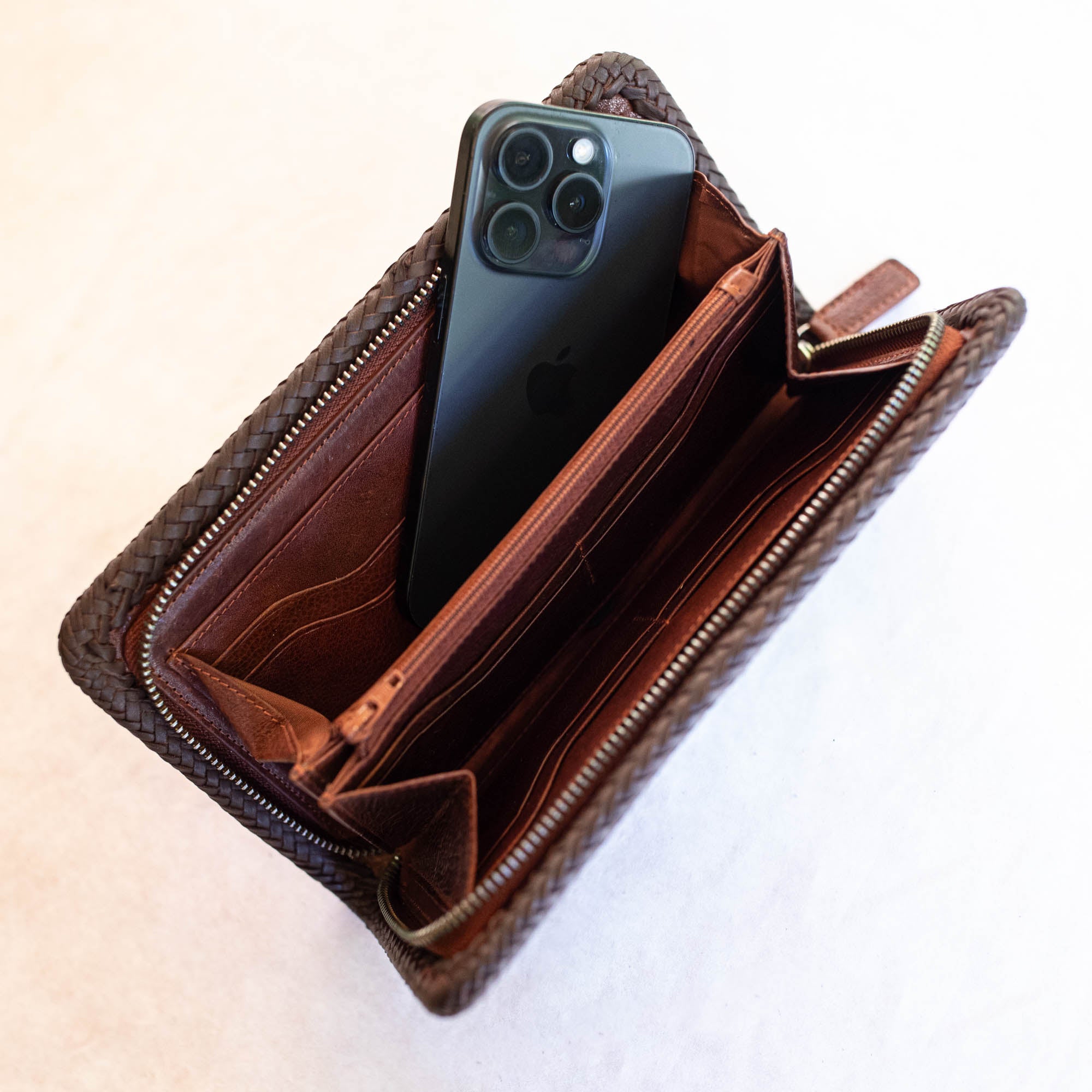 Large Eagle Feather Zip Wallet with Amazonite