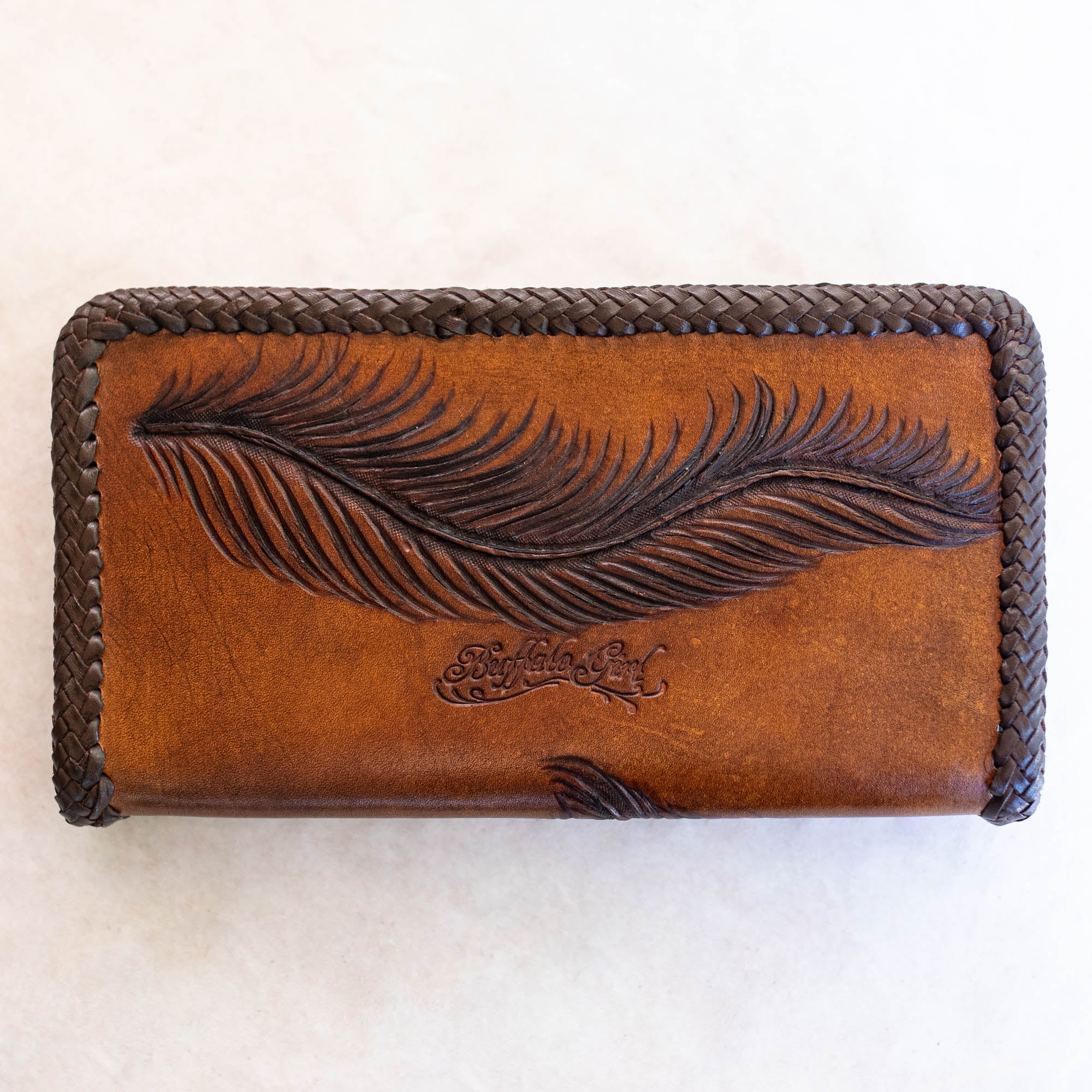 Large Eagle Feather Zip Wallet with Amazonite