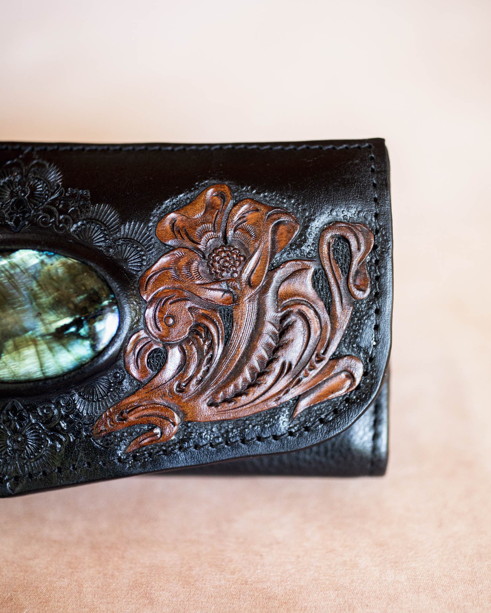 Black Bay Western Floral Wallet with Labradorite
