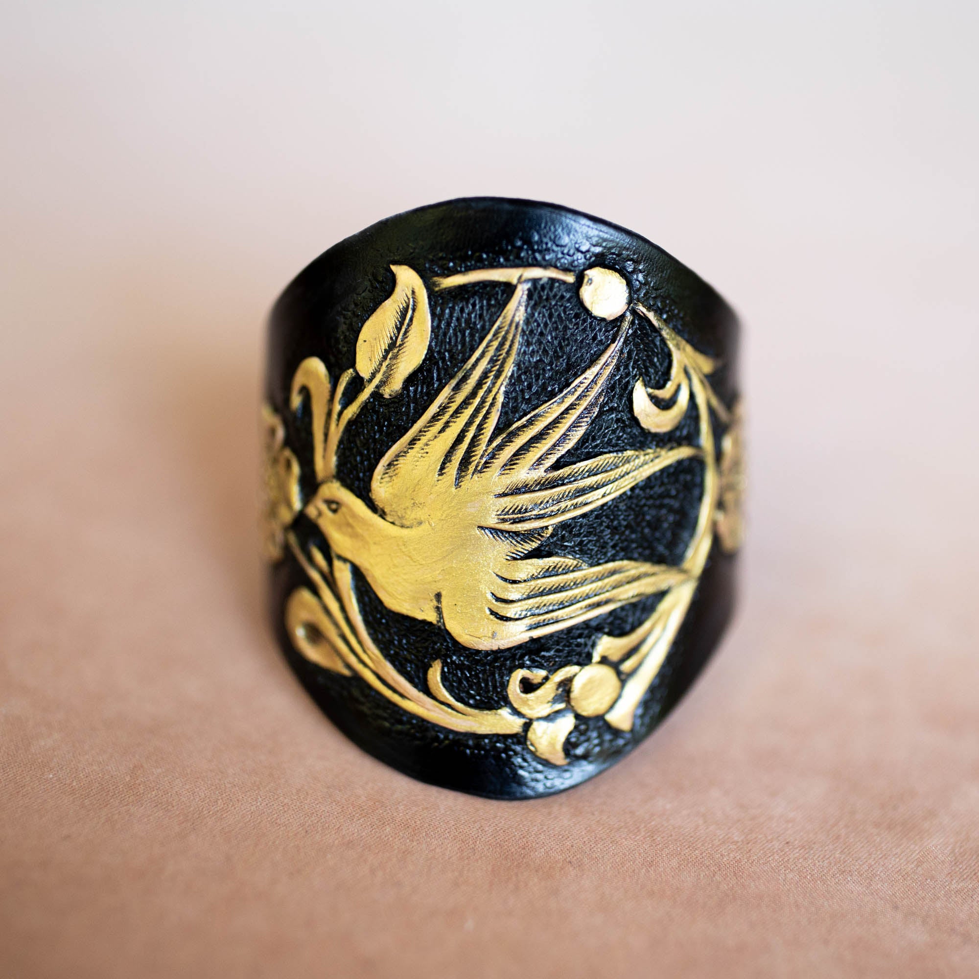 Hand Painted Black & Gold Swallow Cuff