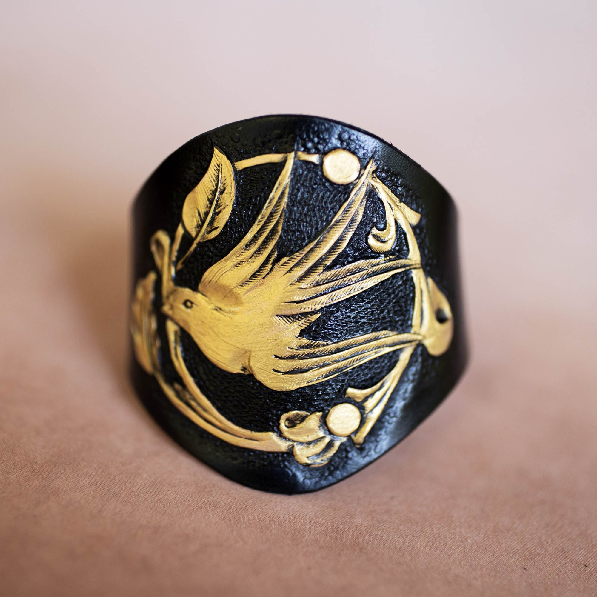 Hand Painted Black & Gold Swallow Cuff
