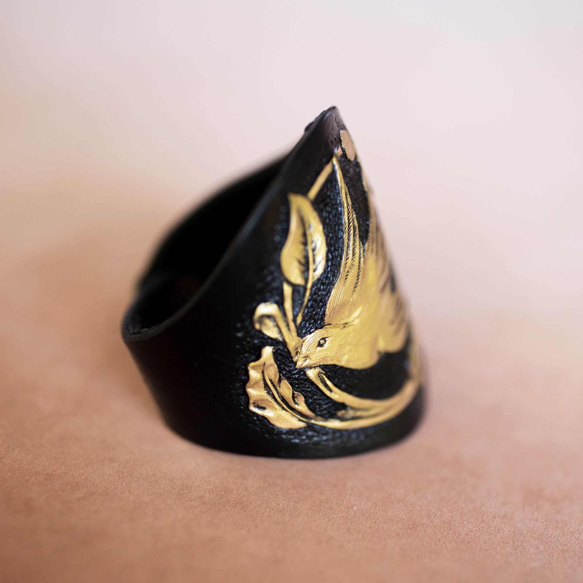 Hand Painted Black & Gold Swallow Cuff