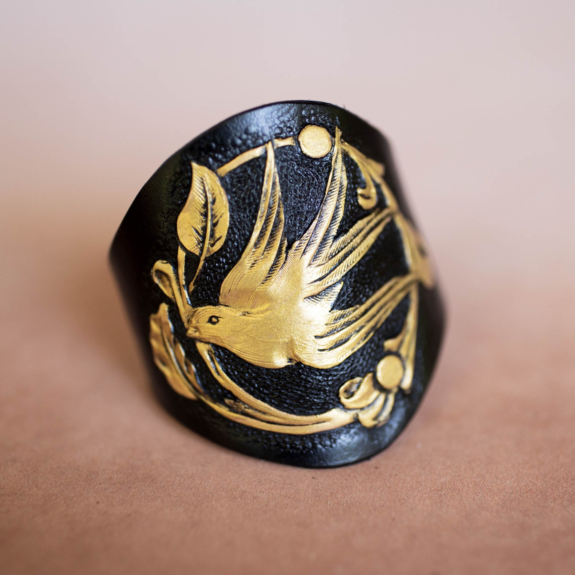 Hand Painted Black & Gold Swallow Cuff