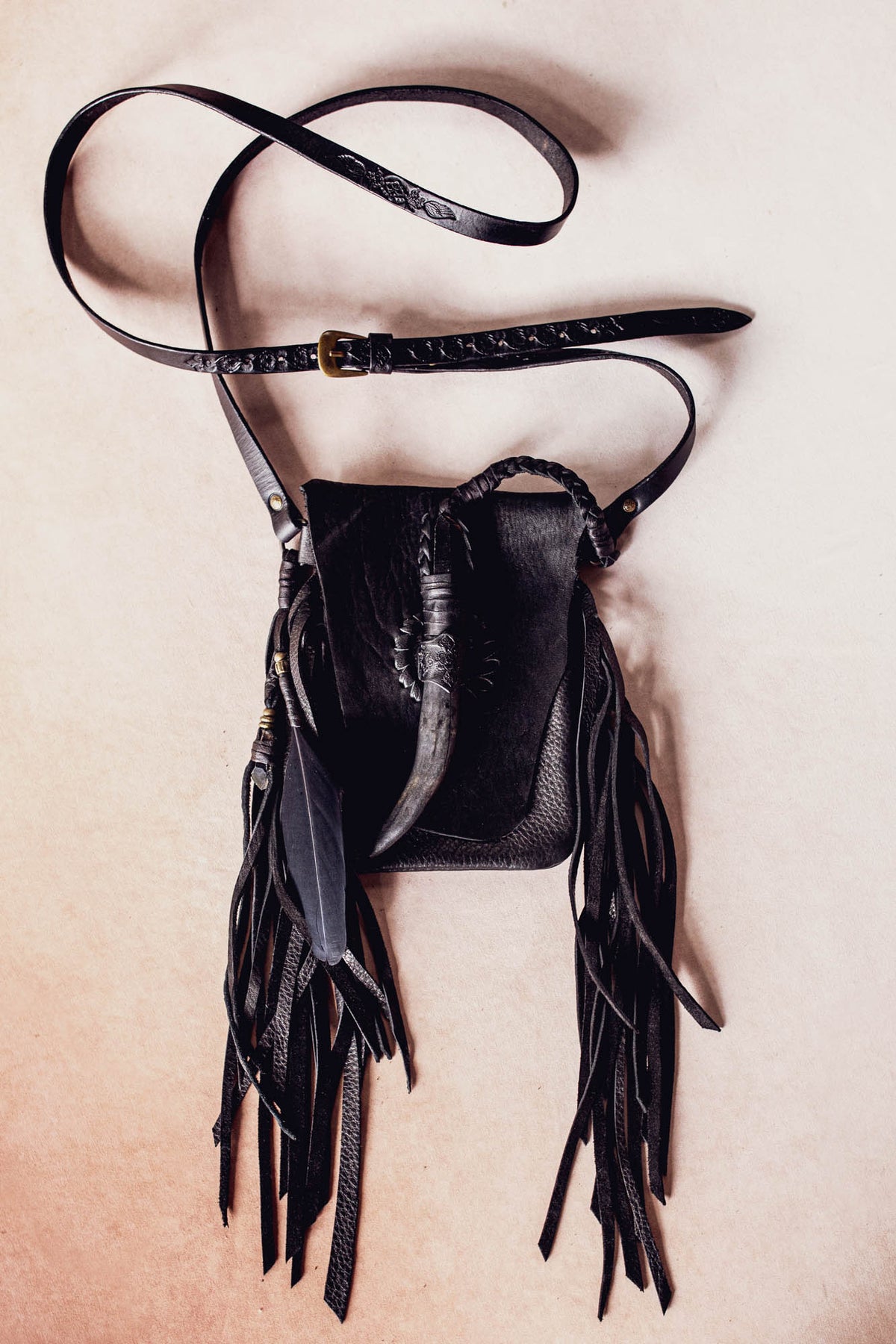 Nomad Phone Pouch with Stag Horn & Smoky Quartz Wand