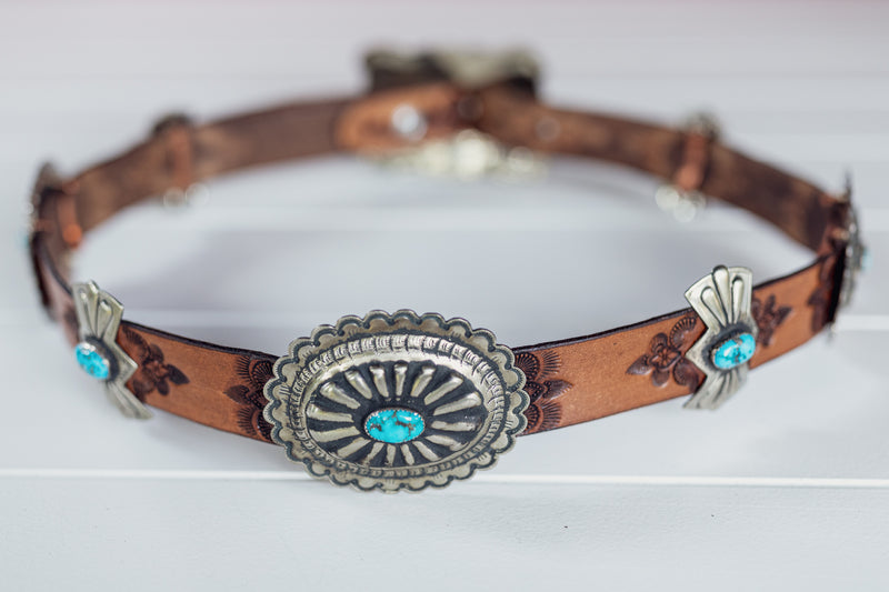 Navajo Concho Belt with Kingman Turquoise