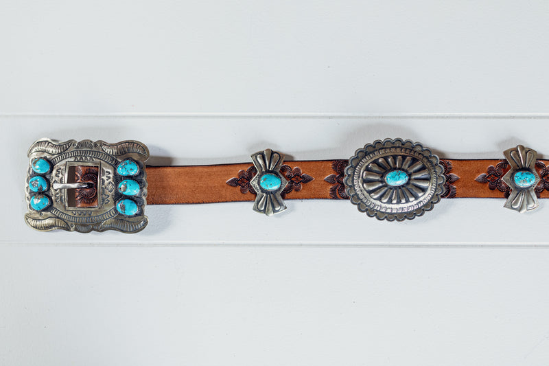 Navajo Concho Belt with Kingman Turquoise