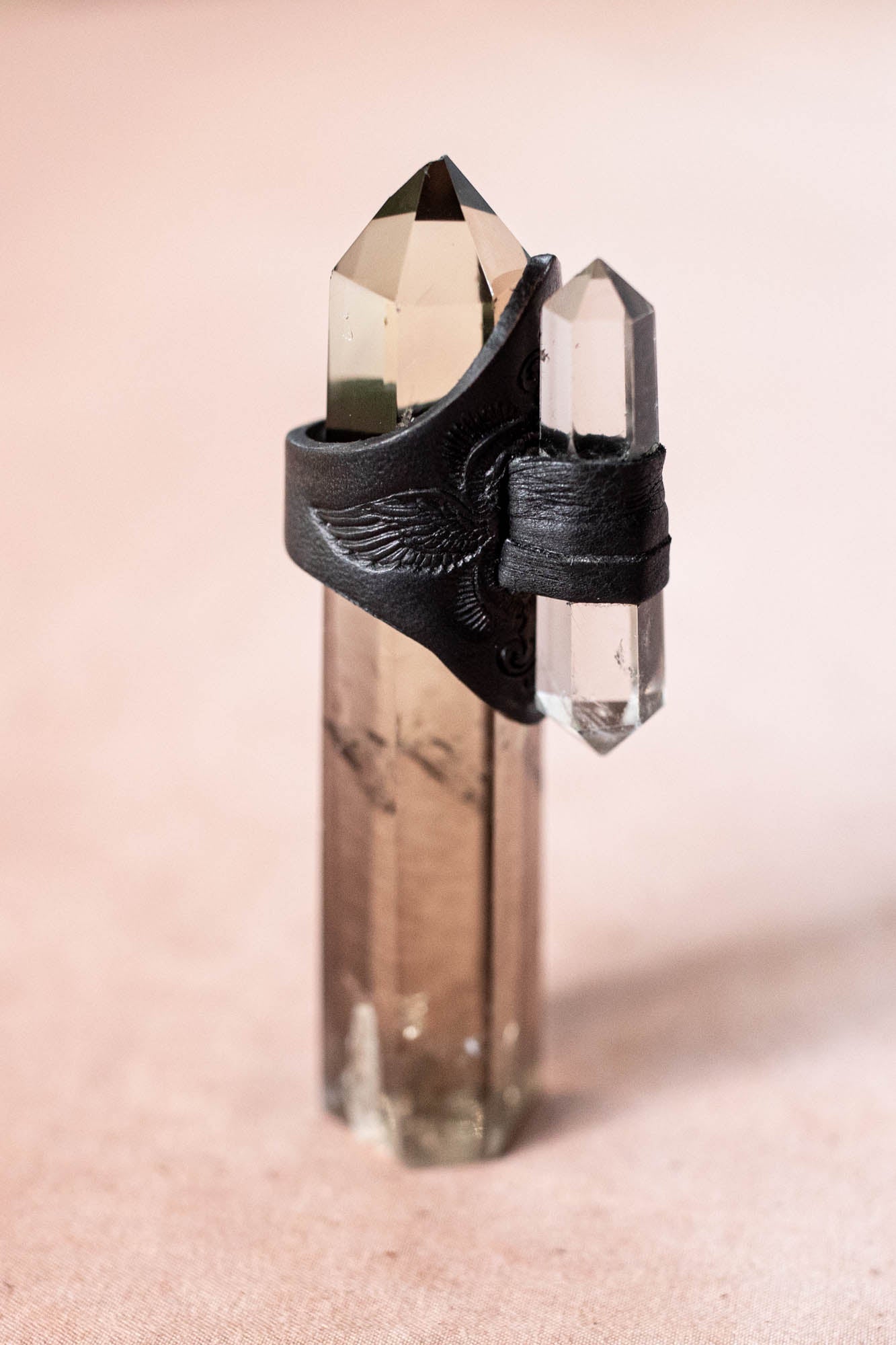 Black Magic Druid Ring with Quartz Crystal