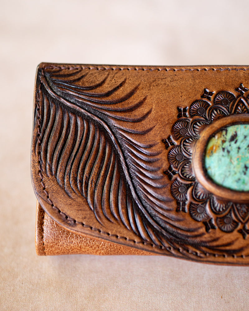 Eagle Feather Wallet with Mexican Turquoise