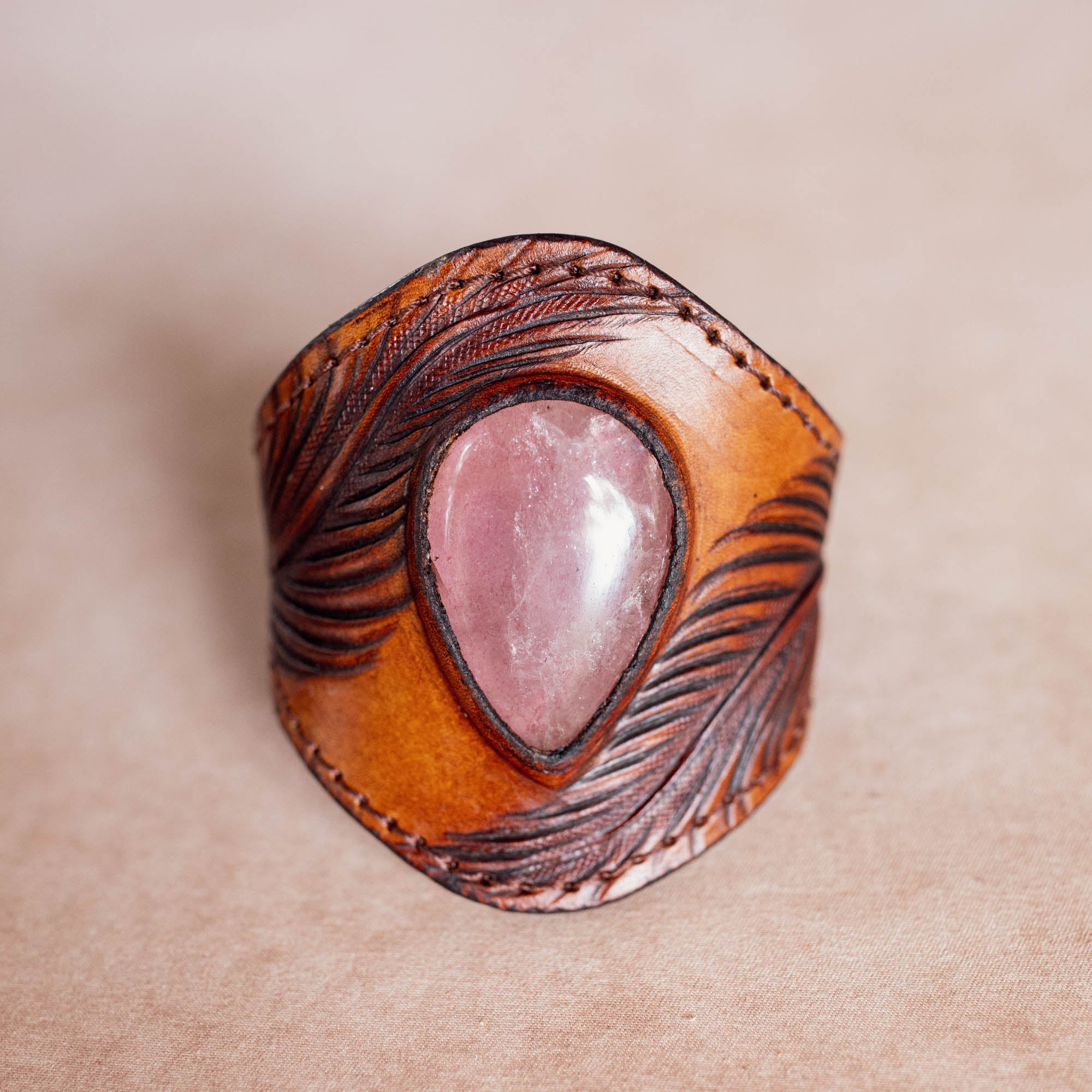 Eagle Feather Cuff with Rose Quartz - Buffalo Girl®