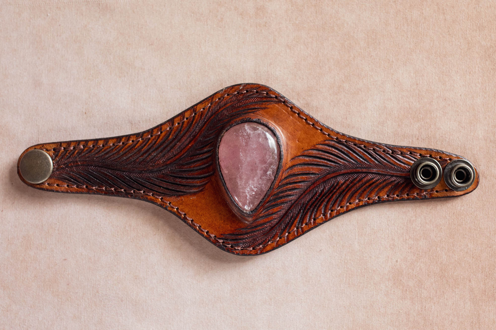 Eagle Feather Cuff with Rose Quartz - Buffalo Girl®