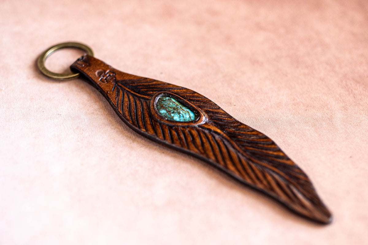 Feather Key Ring with Turquoise