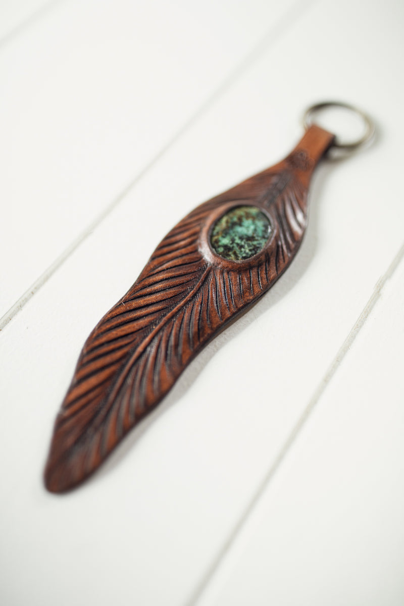 Feather Key Ring with Turquoise