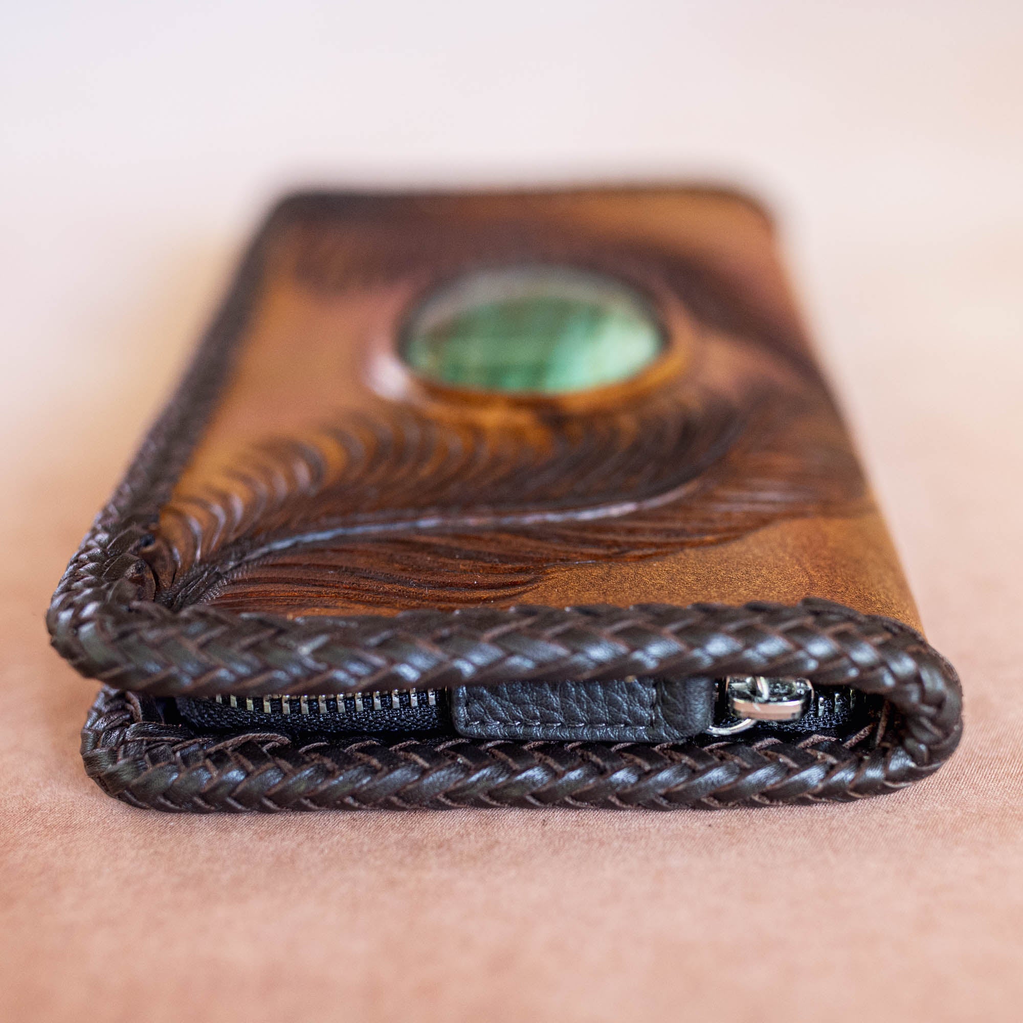 Large Eagle Feather Wallet with Dragon Stone