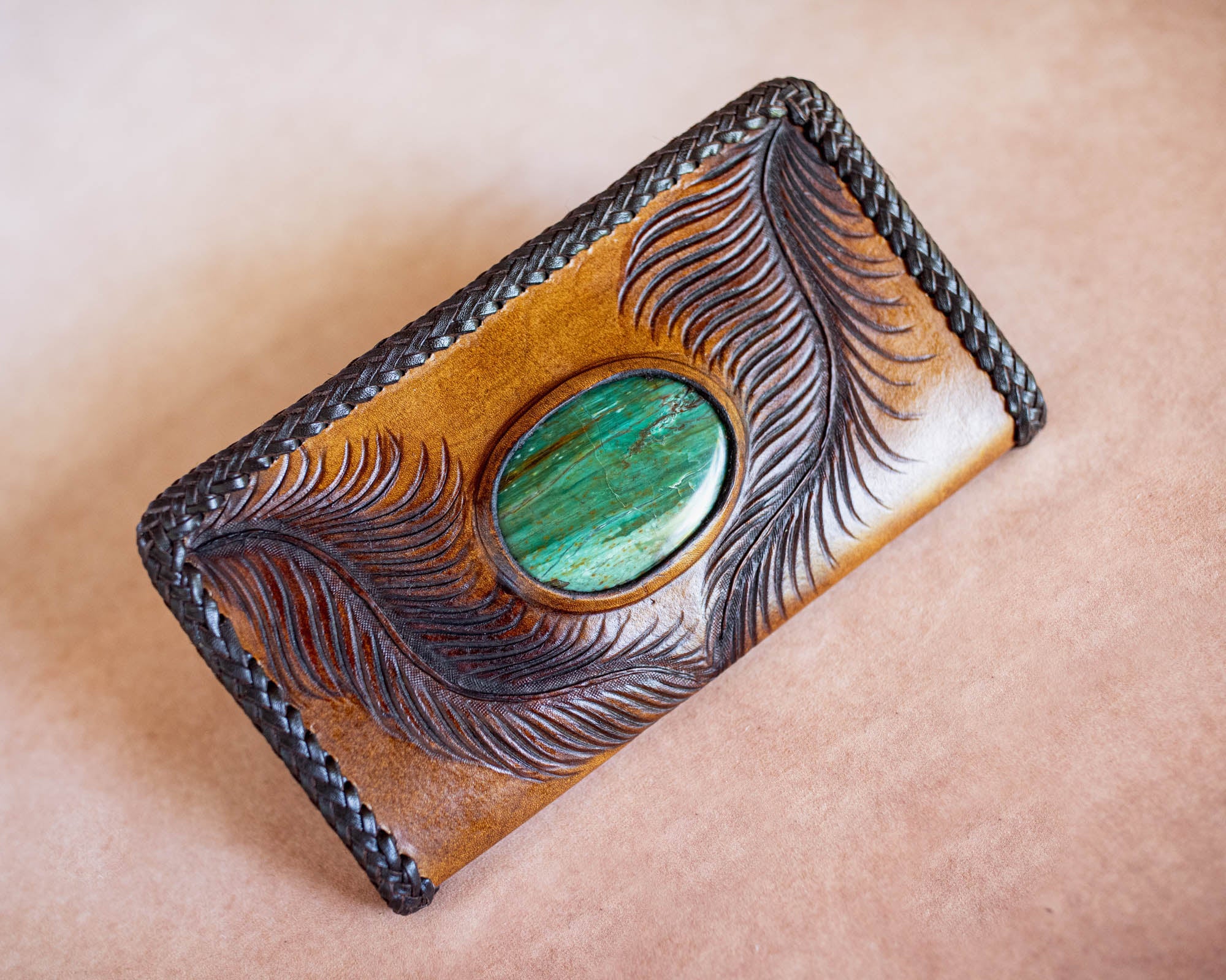 Large Eagle Feather Wallet with Dragon Stone