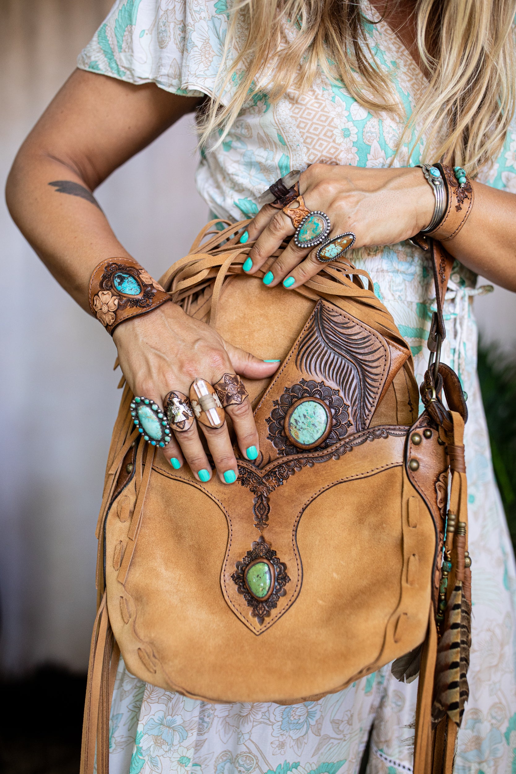 Eagle Feather Wallet with Mexican Turquoise