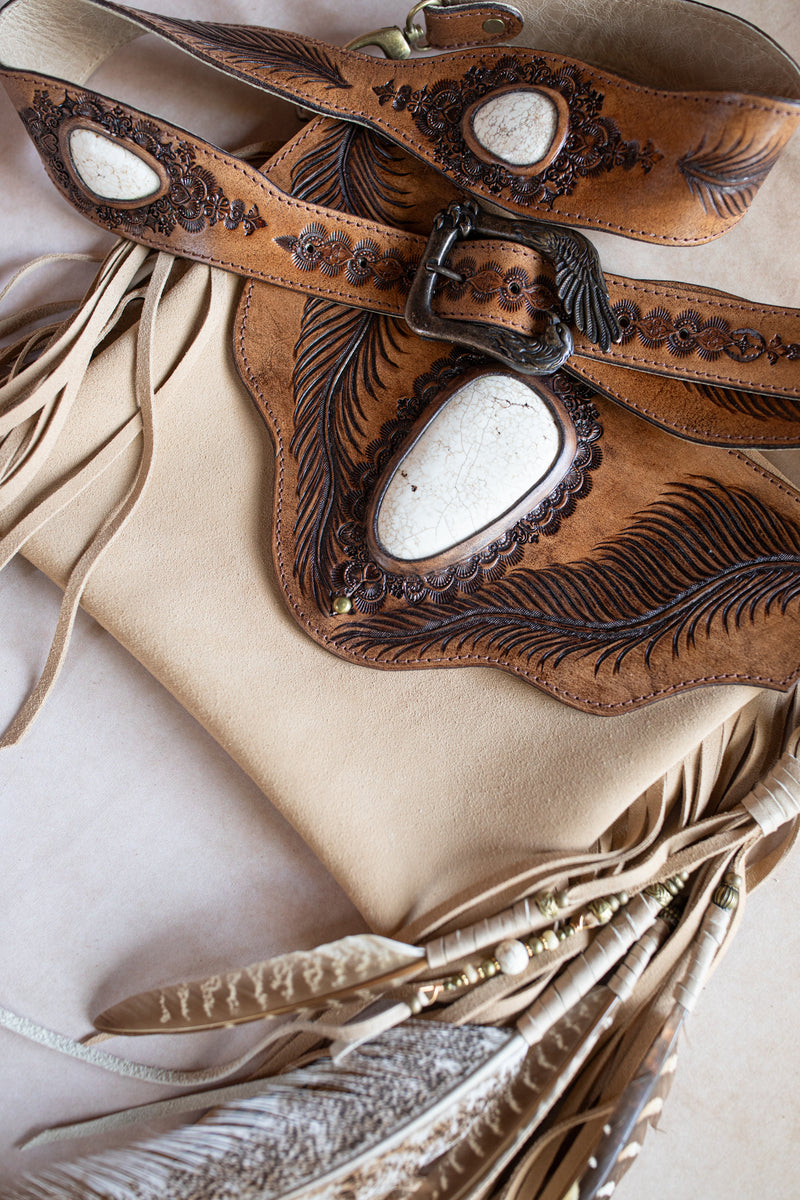 Eagle Feather Gypsy Wanderer Bag with Wild Horse Magnesite