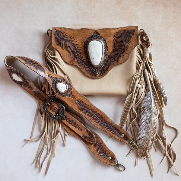 Eagle Feather Gypsy Wanderer Bag with Wild Horse Magnesite