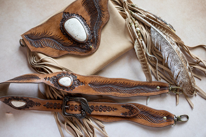 Eagle Feather Gypsy Wanderer Bag with Wild Horse Magnesite