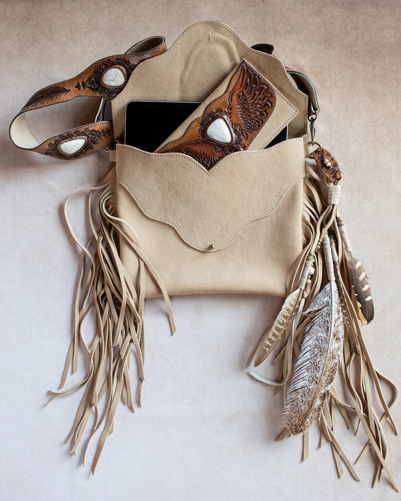 Eagle Feather Gypsy Wanderer Bag with Wild Horse Magnesite