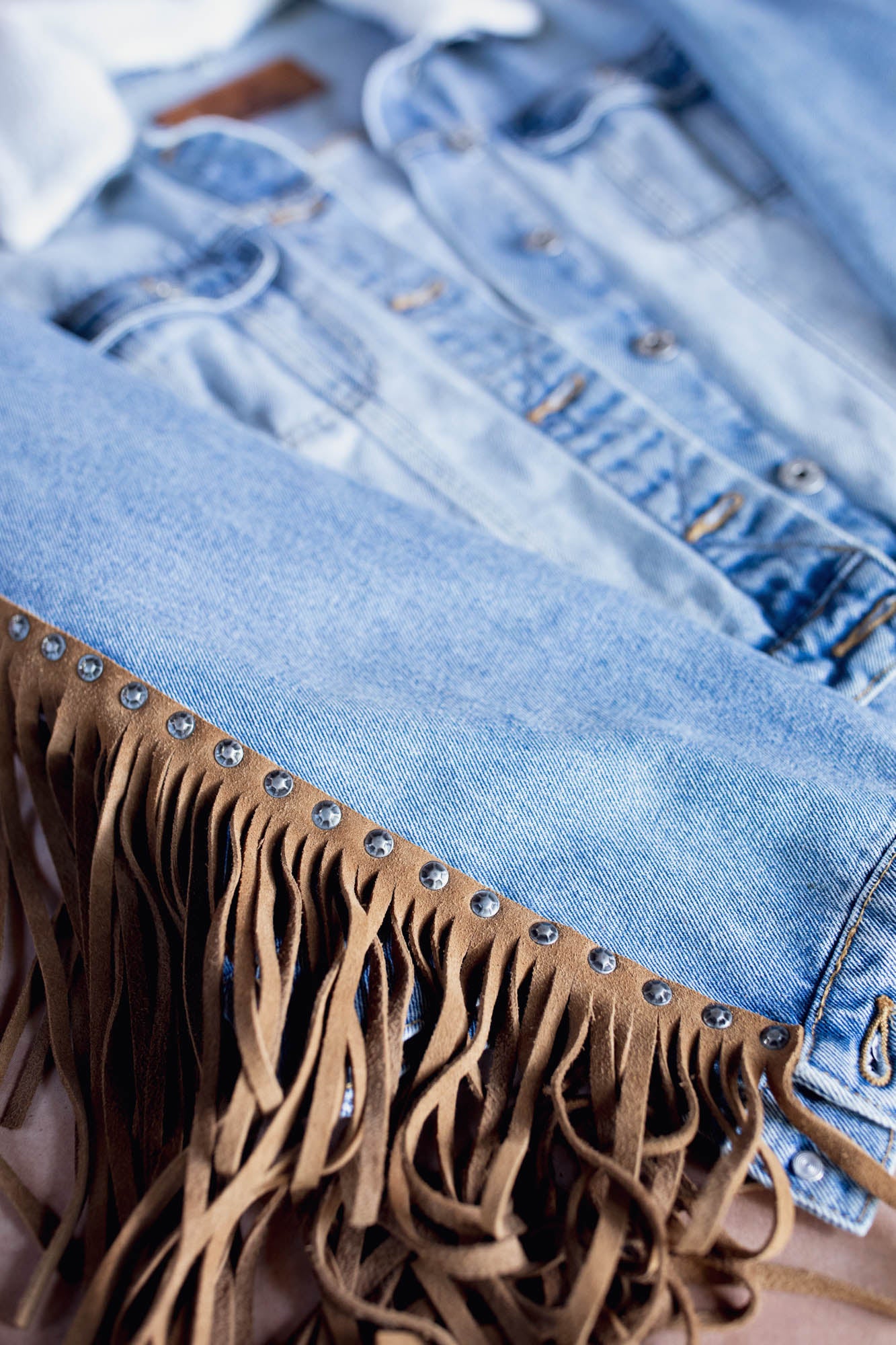 Blue Denim Easy Rider Tasseled Eagle Jacket with Hidden Horse Patch