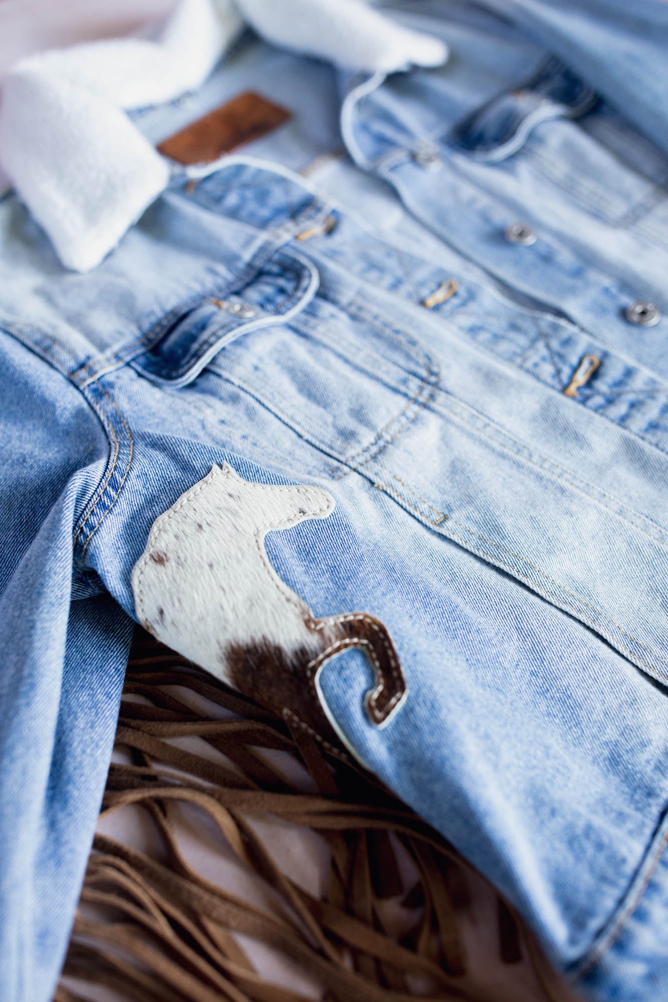 Blue Denim Easy Rider Tasseled Eagle Jacket with Hidden Horse Patch