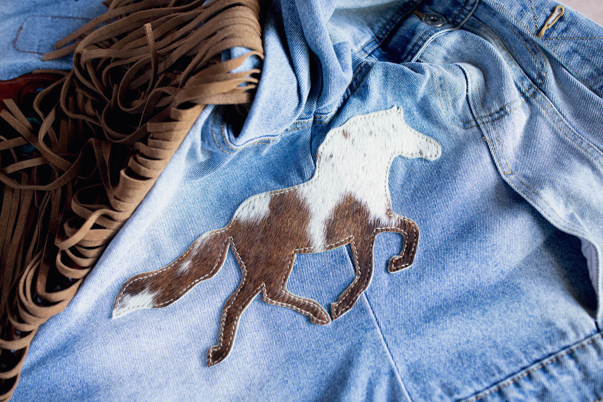 Blue Denim Easy Rider Tasseled Eagle Jacket with Hidden Horse Patch