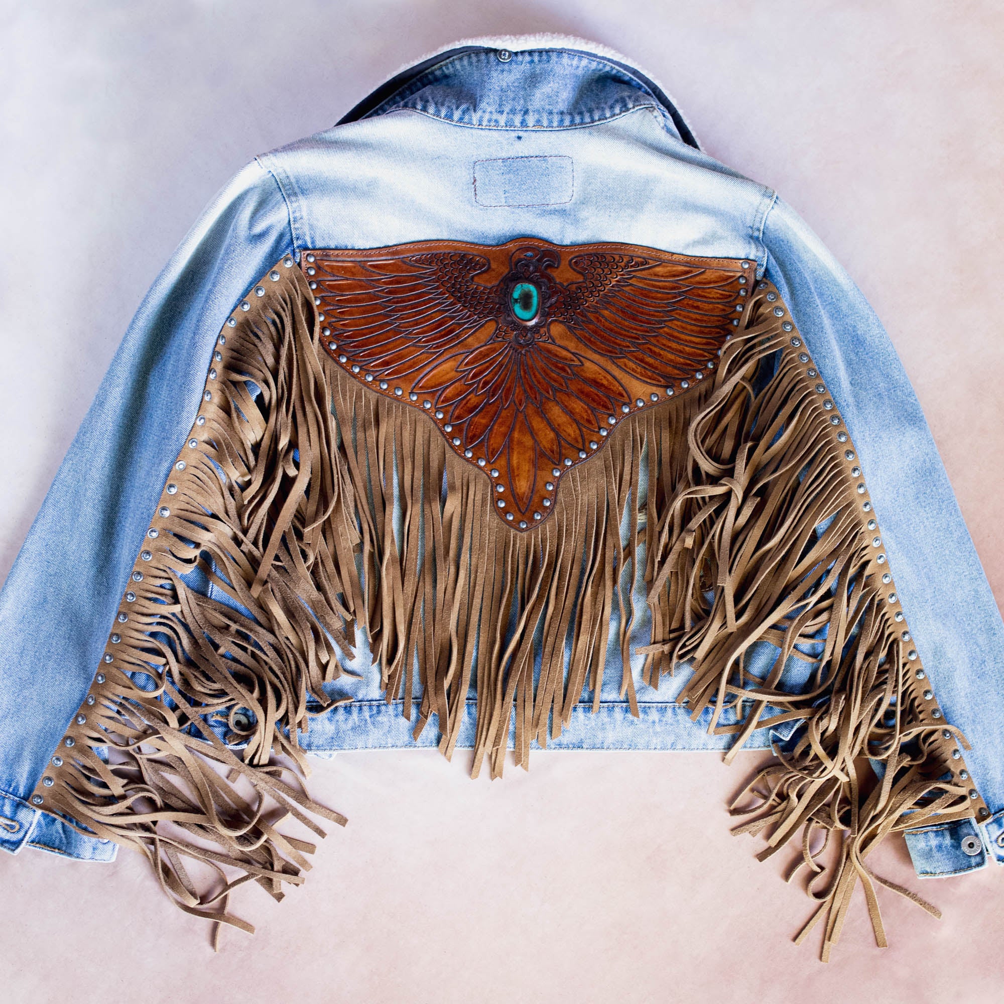 Blue Denim Easy Rider Tasseled Eagle Jacket with Hidden Horse Patch