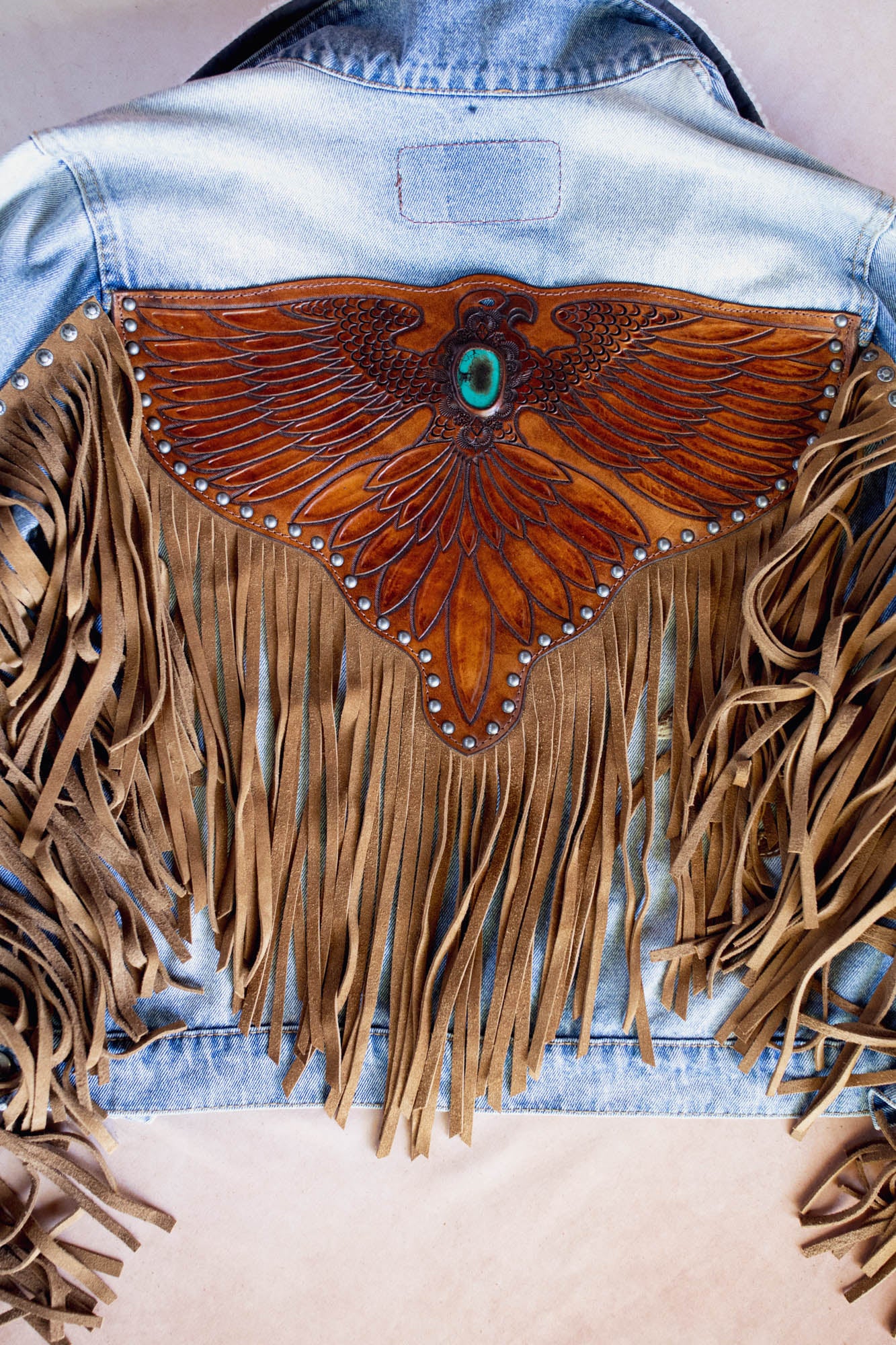 Blue Denim Easy Rider Tasseled Eagle Jacket with Hidden Horse Patch